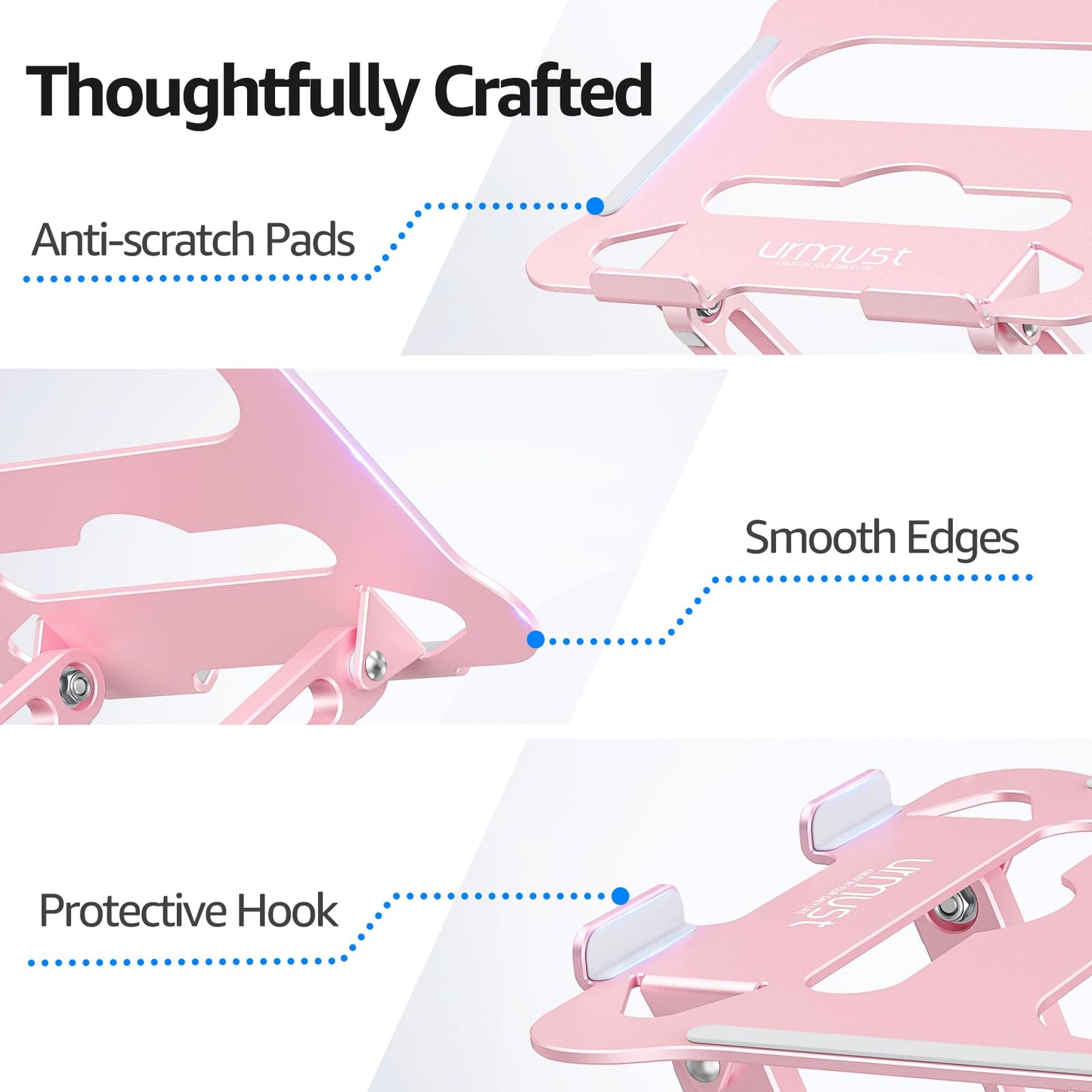Urmust Laptop Notebook Stand Holder Adjustable Ultrabook Stand Riser Portable Compatible with MacBook Air Pro HP Dell XPS Lenovo All laptops 10-15.6"(Rose Gold)