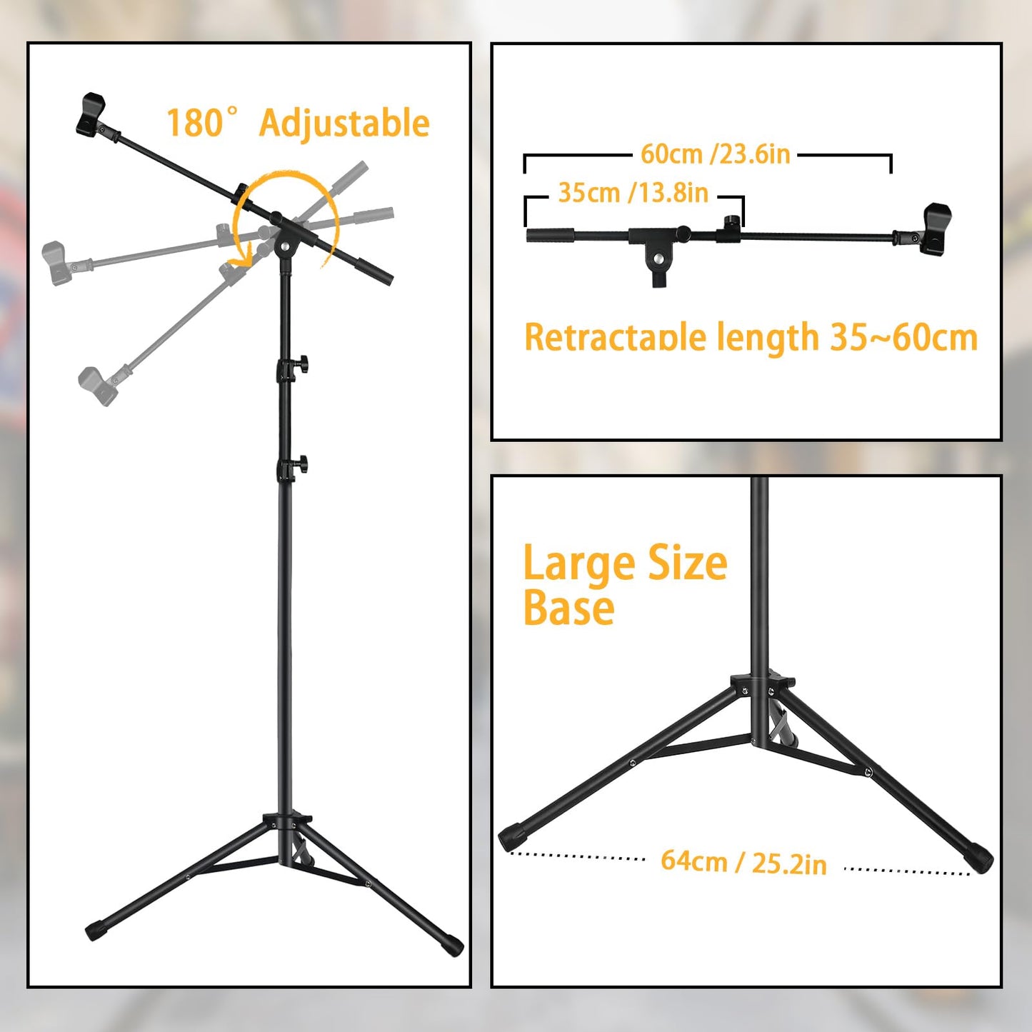 Lemxadd Tripod Mic Stand Floor Boom Arm for Blue Yeti K6 AM8, Floor Microphone Stand with Carrying Bag, 3/8" to 5/8" Adapter, 2 Mic Clips and Cable Ties
