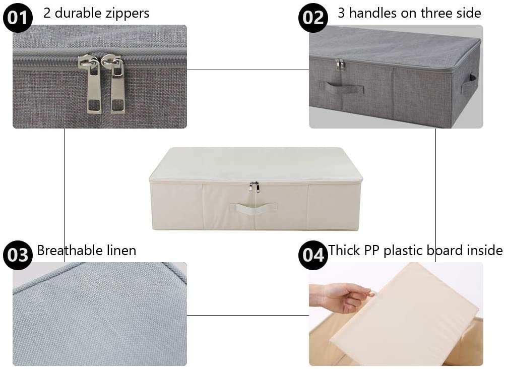 iwill CREATE PRO Pack of 2 Fabric Folding Under Bed Storage Box Organizer with Lid, Collapsible Blankets, Duvets Storage Baskets, Beige