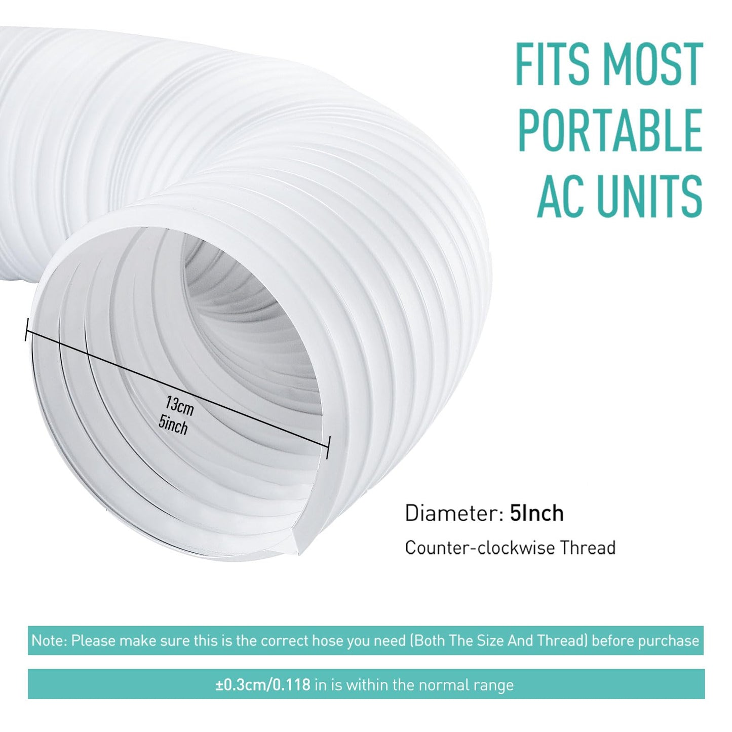Air Conditioner Exhaust Hose, AGPTEK 5 Inch Exhaust Hose for Portable Air Conditioner Counter Clockwise Flexible Air Hose Replacement/Extension Tube with 5 Inch Diameter (5 Inch Diameter)