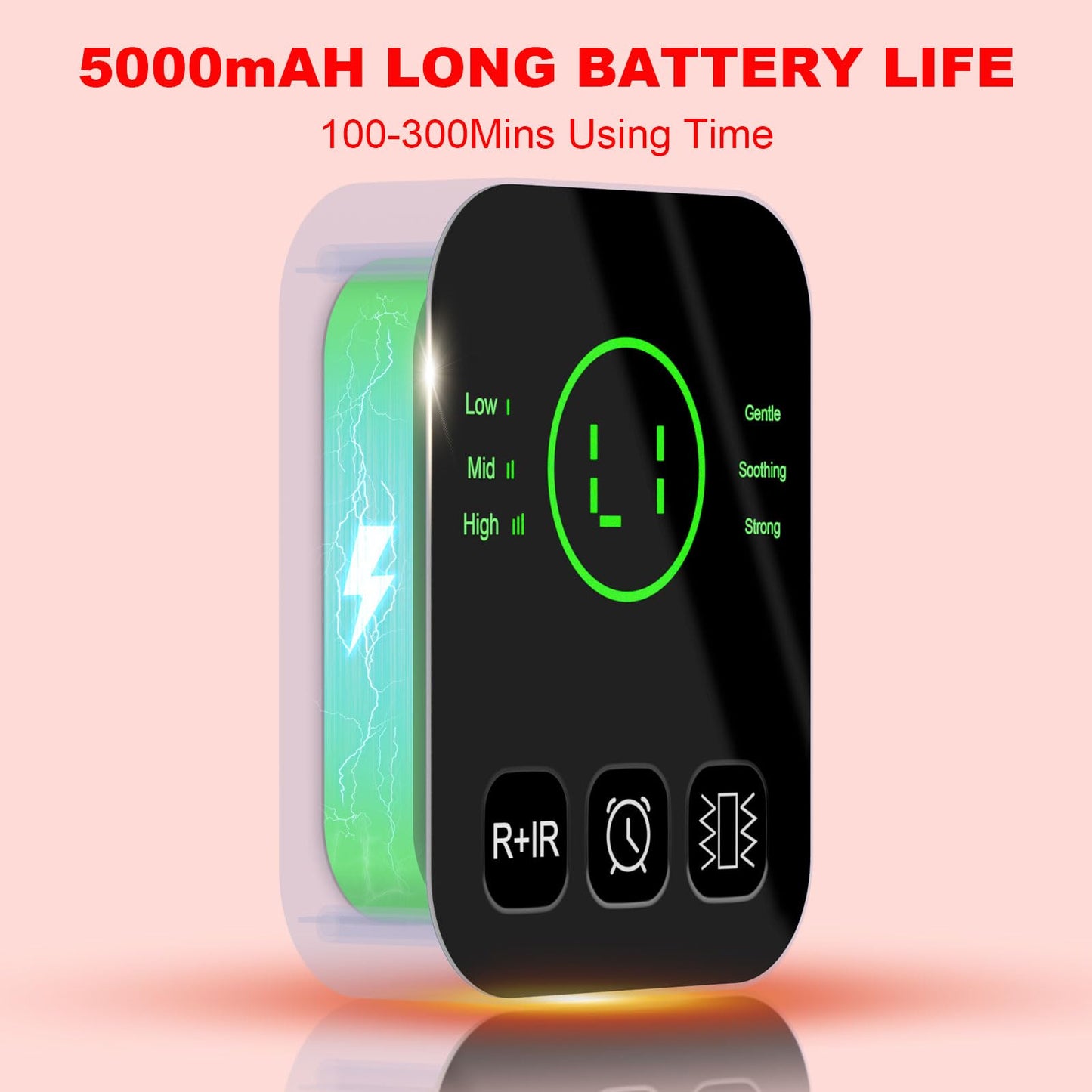 Cordless Red Light Belt, Portable Near-Infrared LED Light Waist Belt, Adjustable Wrap, Wearable Pad with Timing, 3 Vibration Modes, 5000 mAhfor Back Knee Hands Feet (Black G)