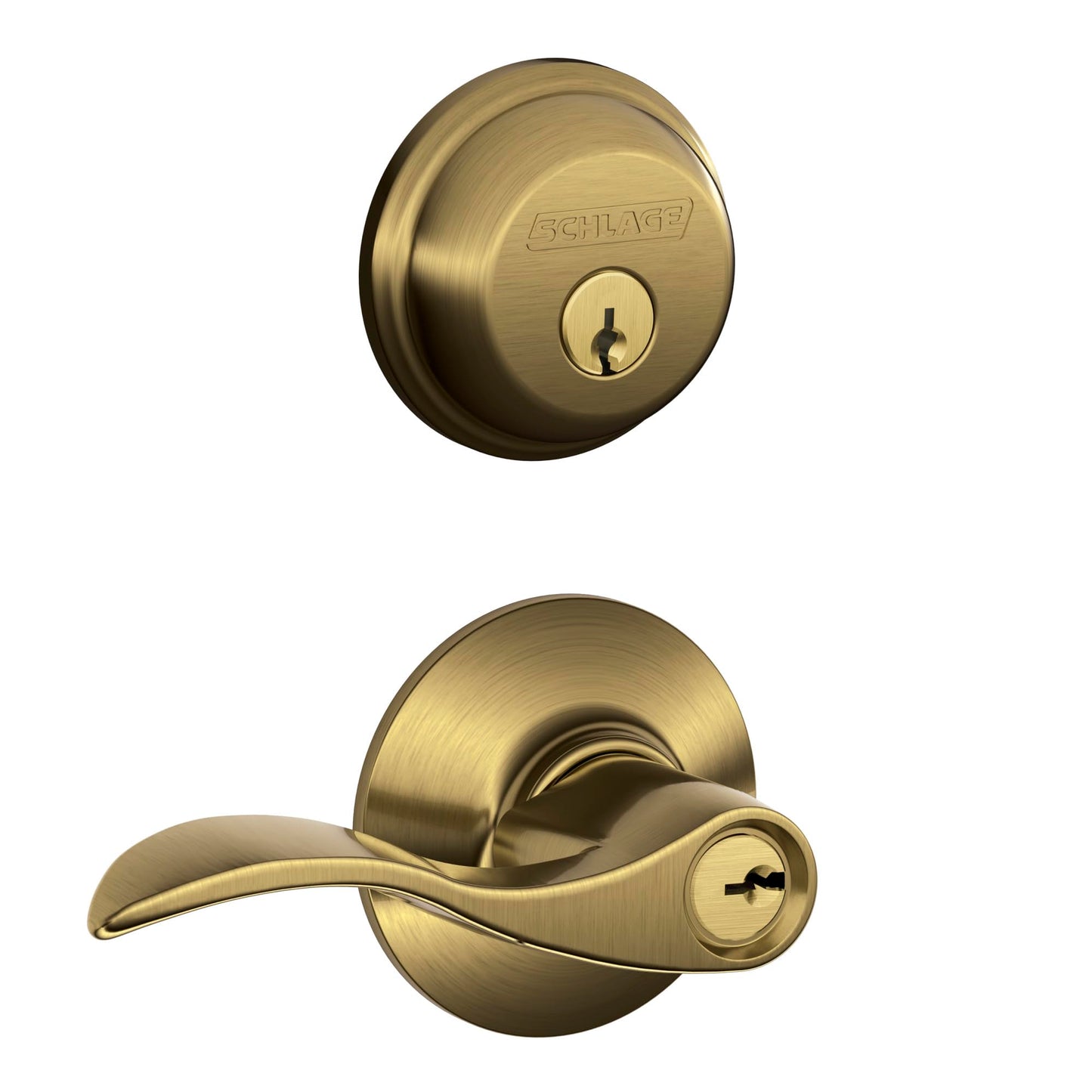 Schlage FB50 V Acc 609 Single Cylinder Deadbolt and Keyed Entry Accent Lever, Antique Brass