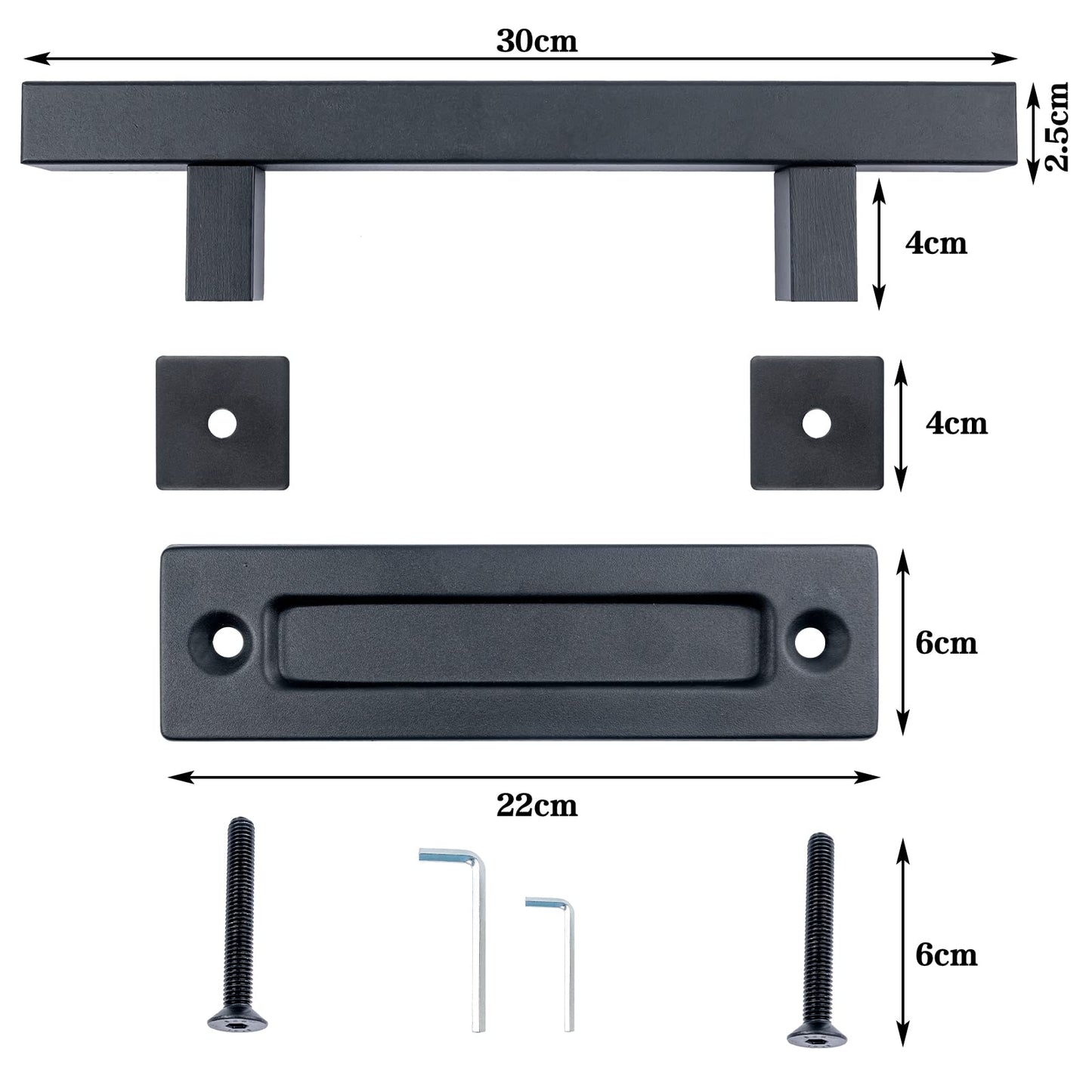 2 Pack Sliding Barn Door Handle Set, 12 Inch Pull and Flush Hardware Set Square Gate Handle, Heavy Duty Solid Carbon Steel Rustic Style for Barn Door Gates Garages Sheds, Matte Black
