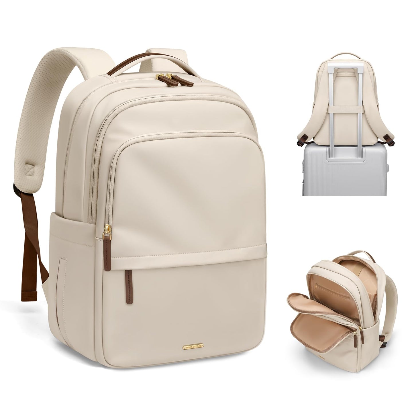 Multifunctional Laptop Backpack for Work Travel Leisure Water-Resistant Multiple Compartments Business Backpack for Women Fits 15.6 Inch Notebook (Apricot)