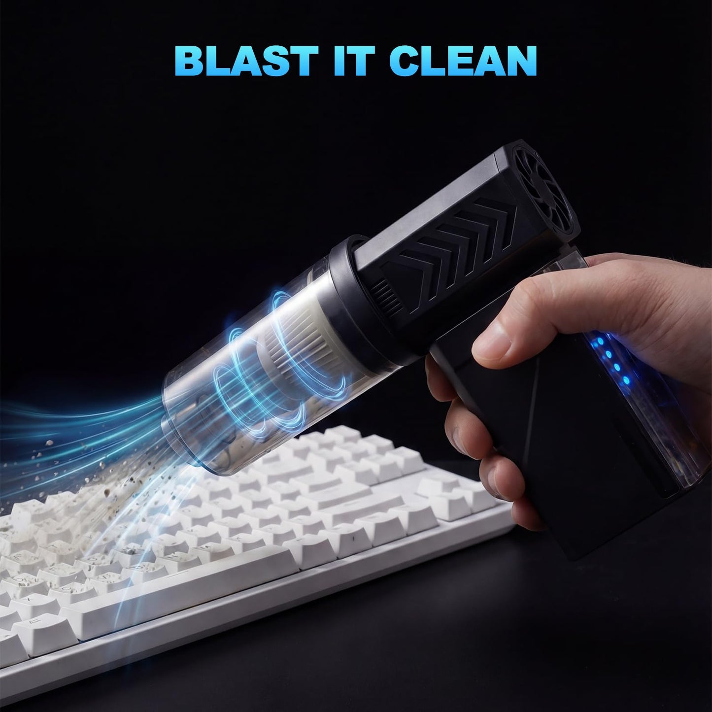 WTINQUIK Electric Air Duster, Compressed Air Duster with LCD Display & LED Light, 130000 RPM Cordless Air Blower, Reusable PC Cleaner & Keyboard Cleaner for Car, Computer (Black)