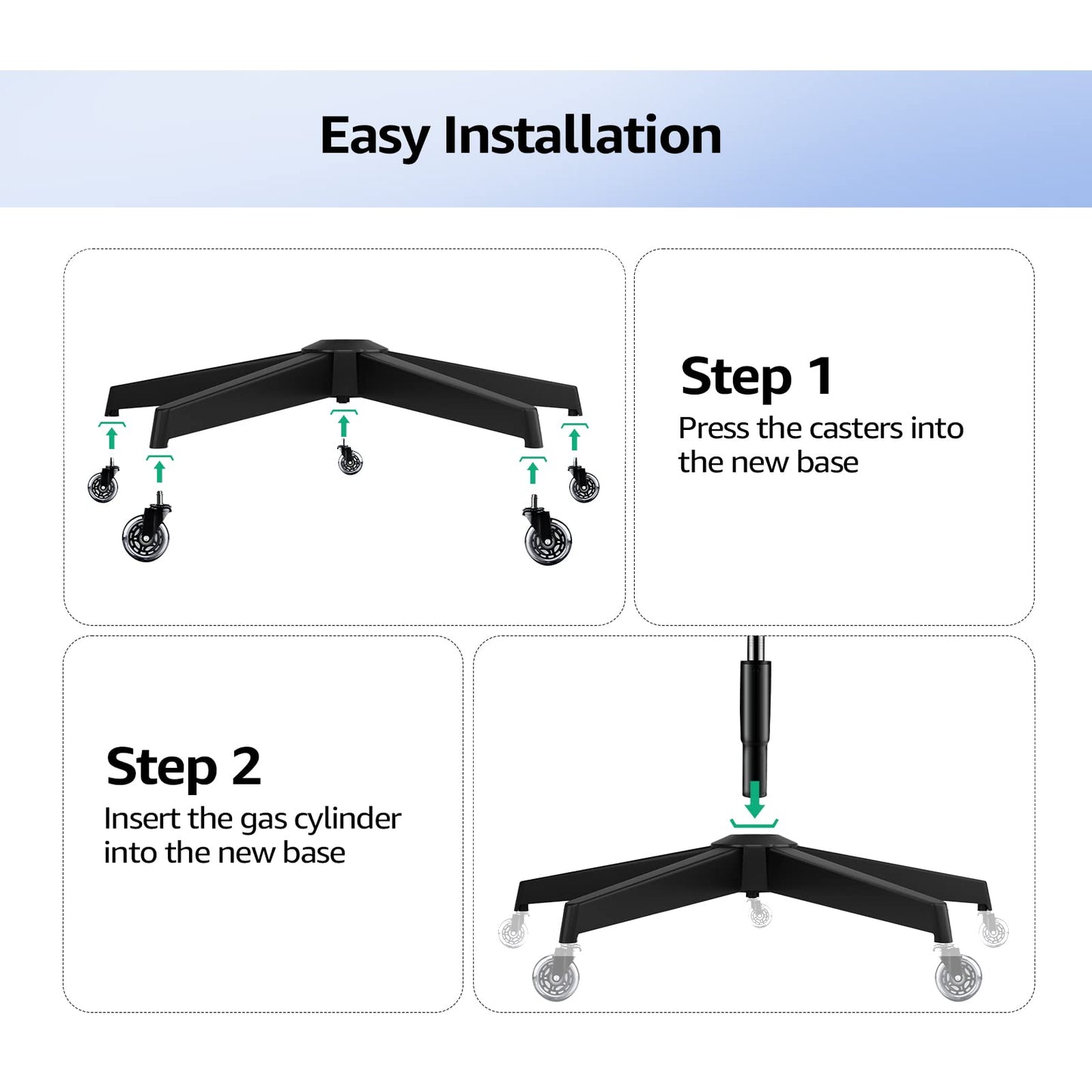 Mastery MART 28" Heavy Duty Office Chair Base Replacement Parts, 2400 Lbs, Desk Chair Reinforced Metal Leg with Universal Gas Cylinder Hole and Casters Sockets, Matte Black