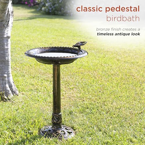 Alpine Corporation 27" Tall Outdoor Antique Style Bronze Birdbath Bowl with Bird Figurine