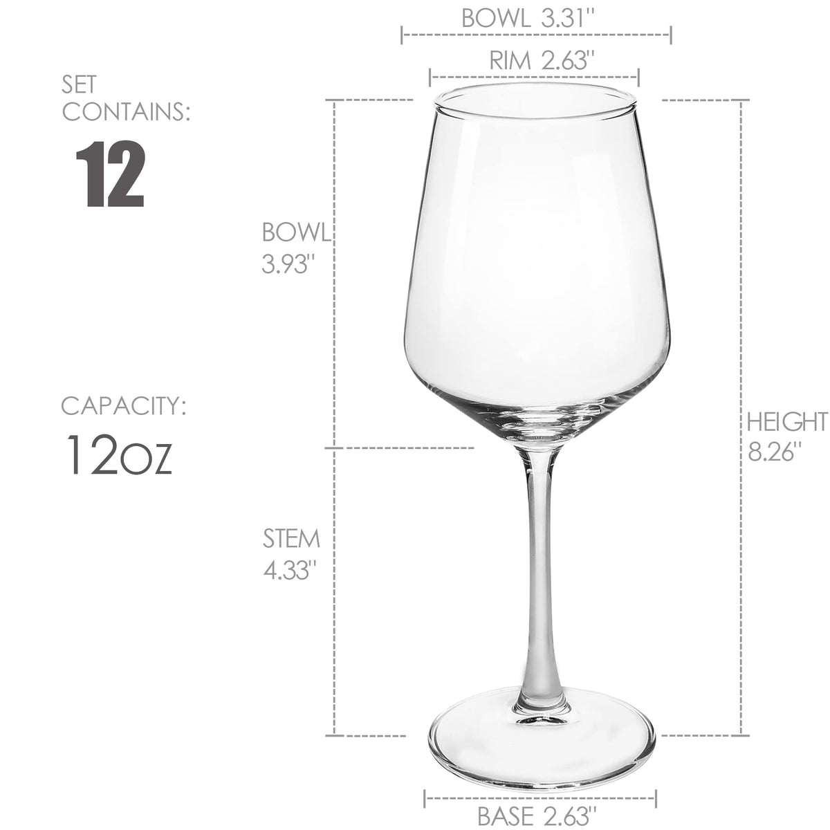 CZUMJJ Wine Glasses set of 12, 12 oz Durable Red White Wine Glasses for Wedding, Party, Dishwasher Safe