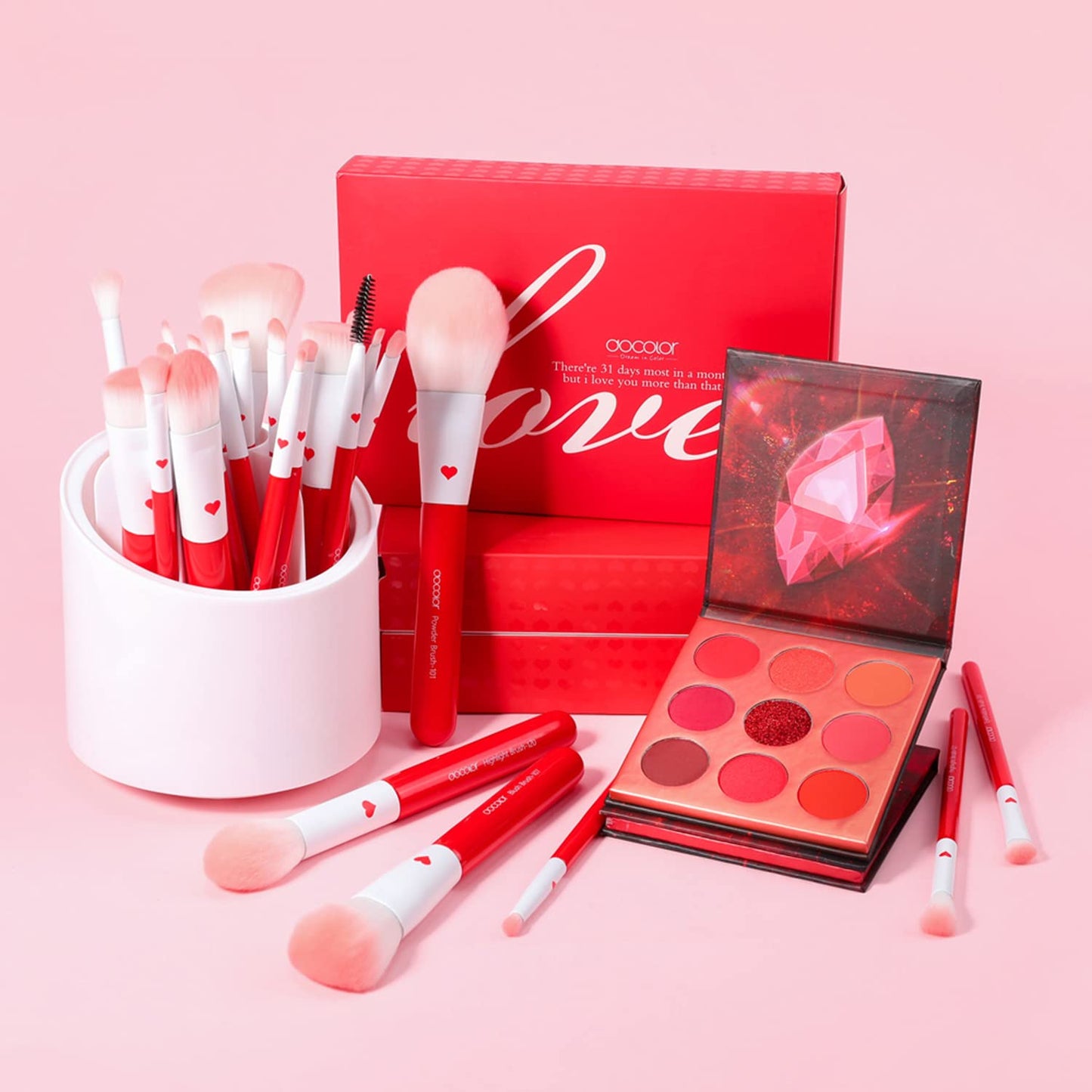 Docolor Makeup Brushes 32Pcs Professional Makeup Brush Set Premium Gifts for Lover Kabuki Foundation Blending Face Powder Blush Contour Eye Shadows Eyebrow Eyeliner Make Up Brushes Tools Kit Rose Red