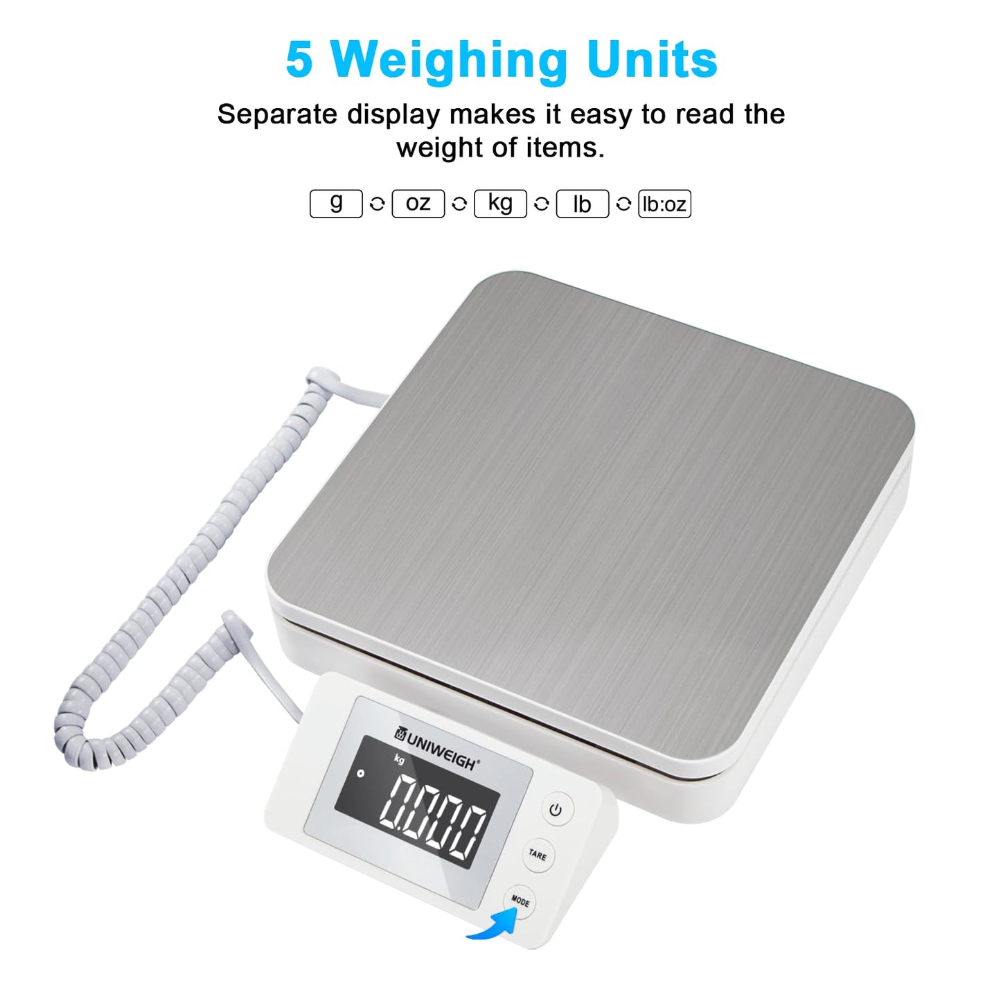 UNIWEIGH Shipping Scale for Packages,Digital Shipping Postage Scale 88lb/0.1oz with Tare and LCD Dispaly,Postal Scale for Packages Small Business,Mail Scale Includes AC Adapter and 2X AAA Batteries