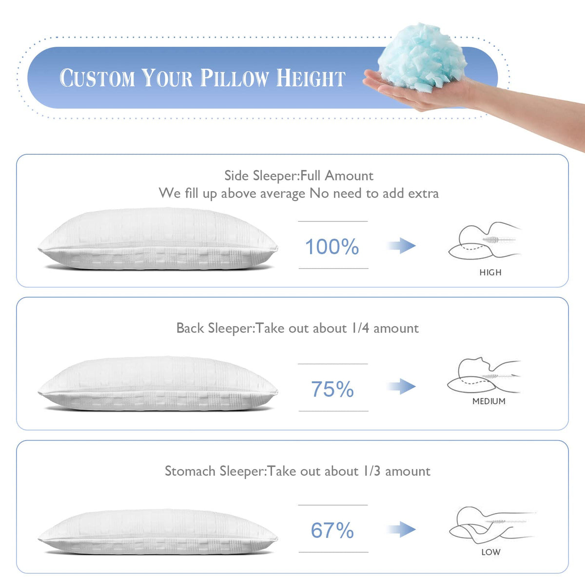 Meoflaw Cooling Pillows for Sleeping King Size Set of 2,Shredded Memory Foam Bed Pillow,Adjustable Loft King Pillow for Side & Back Sleeper-Medium Firm