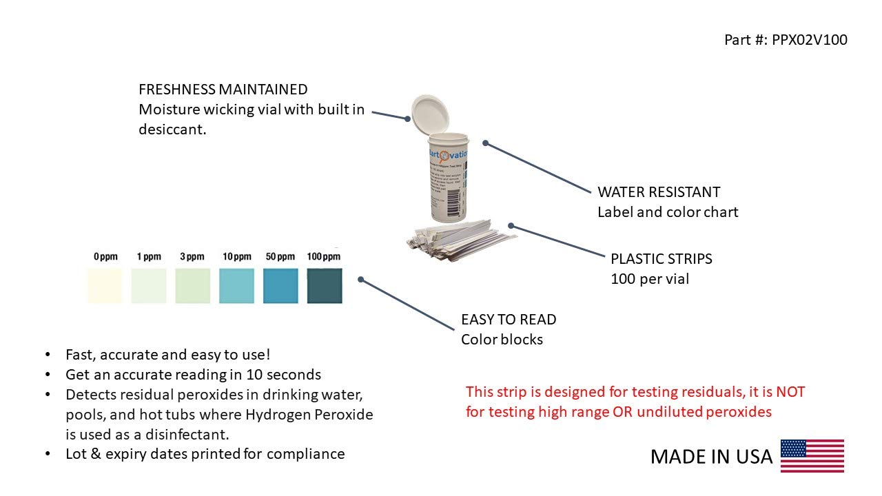 Peroxide Test Strips, Low Level, 0-100 ppm [Vial of 100 Strips]
