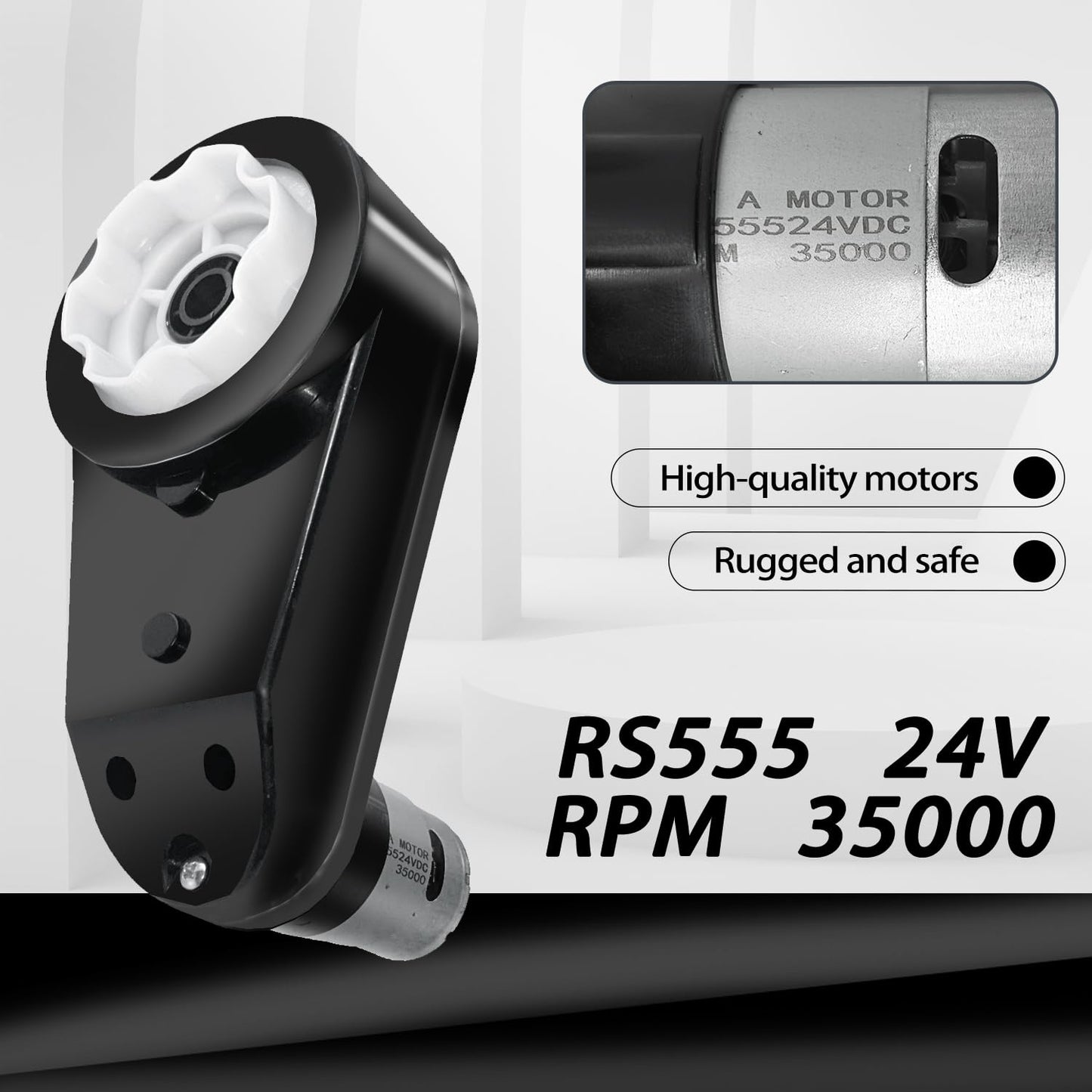 2PCS 24V RS555 35000RPM High-Speed Steel Gears Motor Gearbox for Power Wheels Kids Ride on Car Motor Upgrade,18V-24V Motor Conversion Kit,Coupler for Power Wheels Rubber Tire Upgrade Replacement Parts