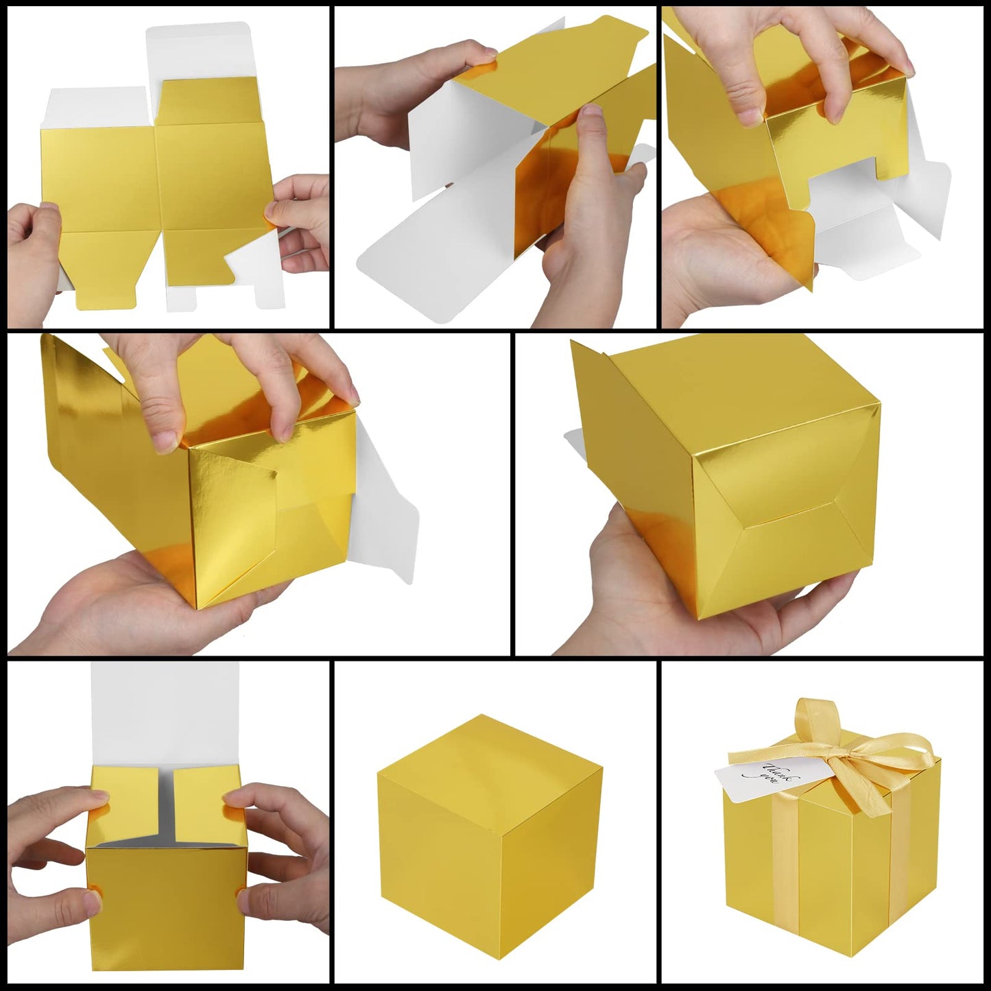 DOYIDE 100 Pack Small Gift Boxes, 4x4x4 Inches Favor Boxes Gold Paper Gift Boxes with Lids for Presents, Crafting, Cupcake Boxes, Gifts, Candy Boxes for Wedding Party Bridal Shower Baby Shower Favors