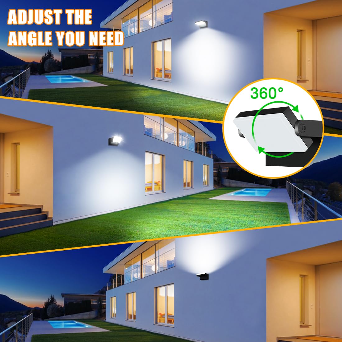 Juyace 60W LED Flood Lights Outdoor Wall Pack Light Exterior Lighting Fixtures for House 360° Rotational 6000lm 5000K IP65 Waterproof Modern Security Floodlights for Above Garage