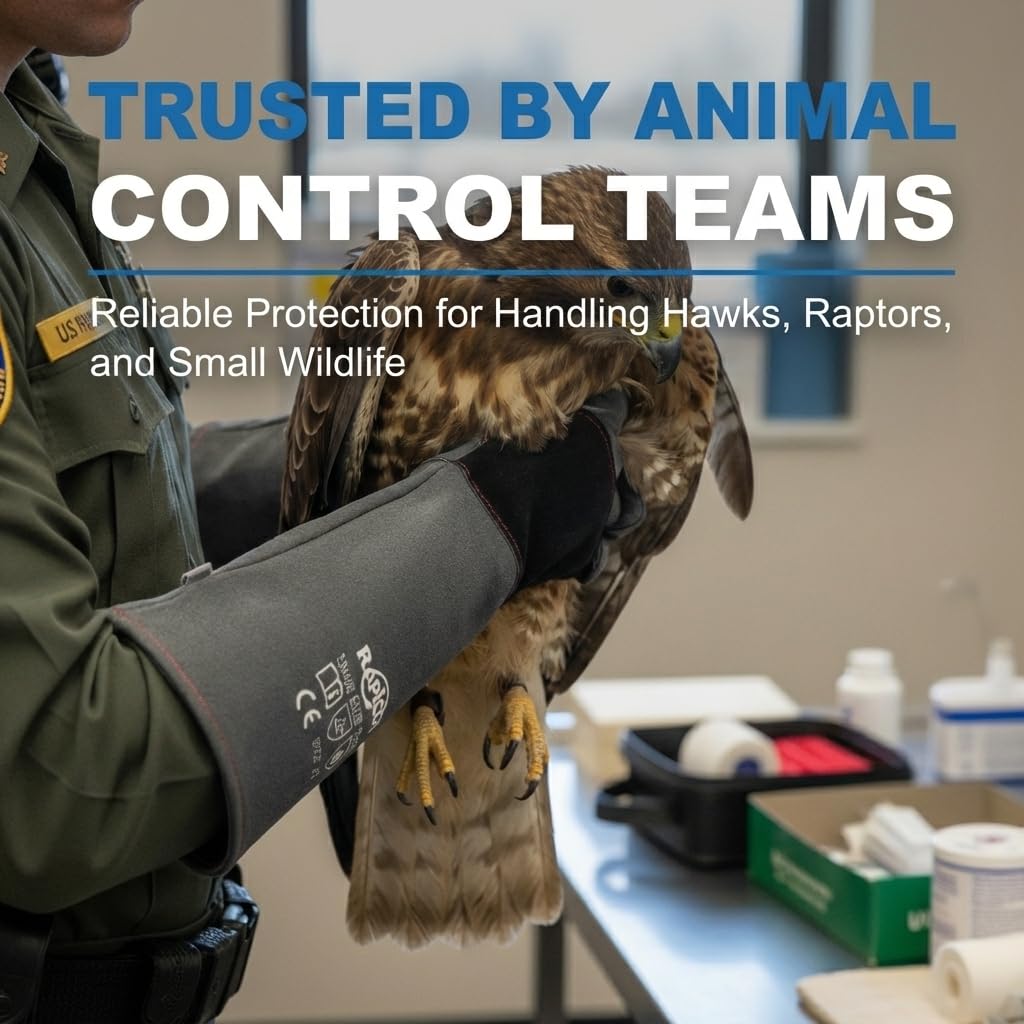 RAPICCA Animal Handling Gloves Bite Proof Reinforced Leather Padding Dog,Cat Scratch,Bird Handling Falcon Gloves Grabbing,Reptile Squirrel Snake Bite 16in Grey-Black