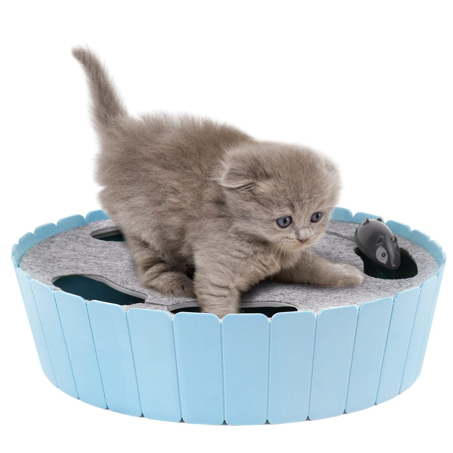 Pawaboo Interactive Cat Toy with Running Mouse, Electronic Motion Cat Toy Automatic Teaser for Indoor Cats, Pop and Play Hide Seek Cat Toy Hunting Mouse for Pet Cat Kitten Play Fun Exercise, Blue