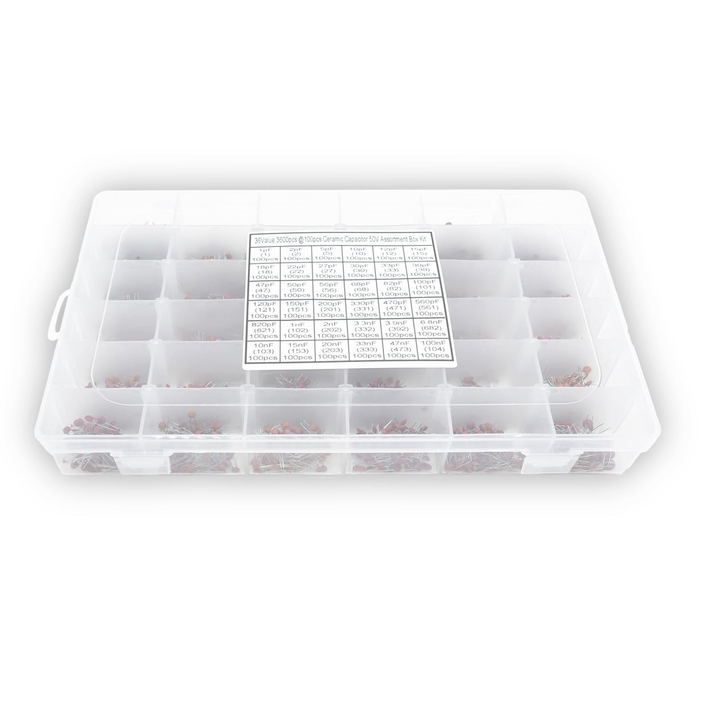 Hengzemei 3600PCS 36 Values Ceramic Capacitor Kit 50V1pF-100nF Multilayer Monolithic Ceramic Capacitor Assortment Red Ceramic Dielectric Capacitors for DIY,Industrial Control Electrical Repairs