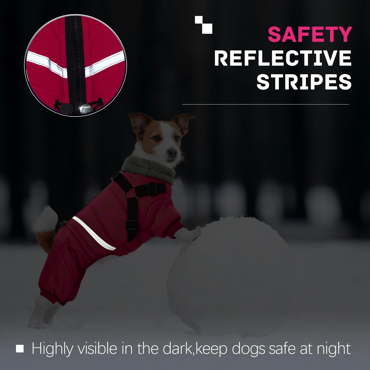 BRKURLEG Dog Winter Coat with Harness Built in, Winter Dog Jackets for Small and Medium Dogs, Small Dogs Snowsuit Reflective Windproof Cold Weather Pet Coats, Puppy Warm Fleece Coat, Hot Pink, M