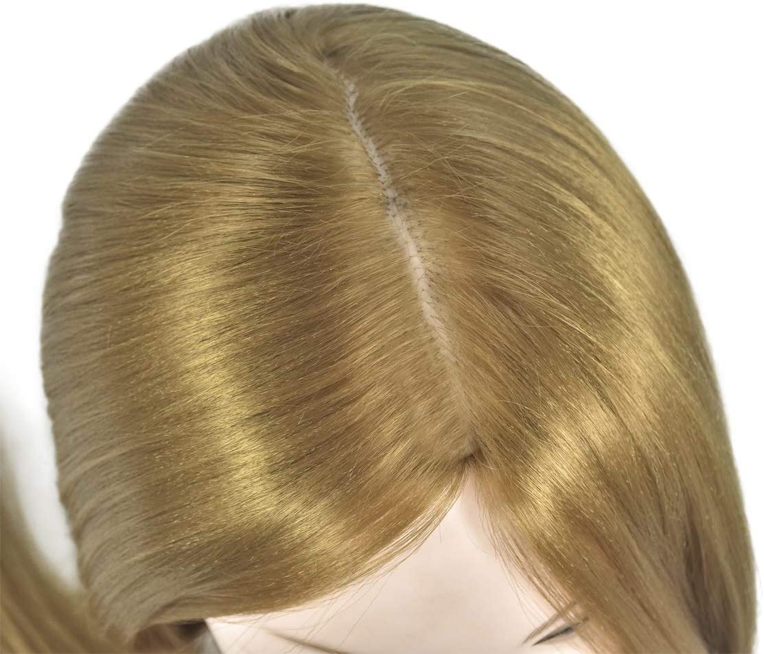 28" Cosmetology Mannequin Head Light Brown Synthetic Hair Professional Hairdressing Training Head Manikin Head with Free Clamp