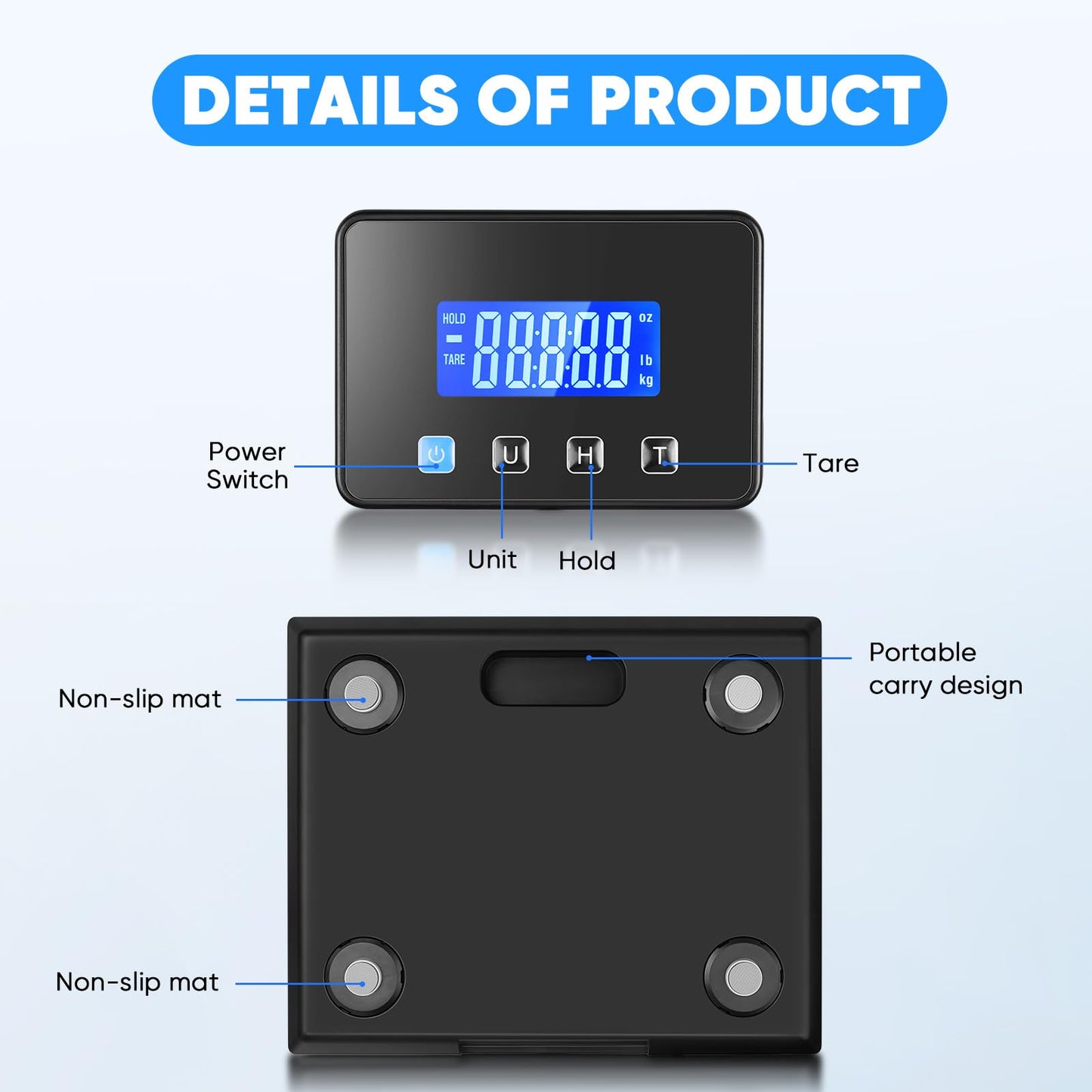 Digital Shipping Scale 300kg, Heavy Duty Postal Scales with Hold and Tare Function, Seperate Screen, Large Platform, Postage Scale for Small Business, Packages (Black)