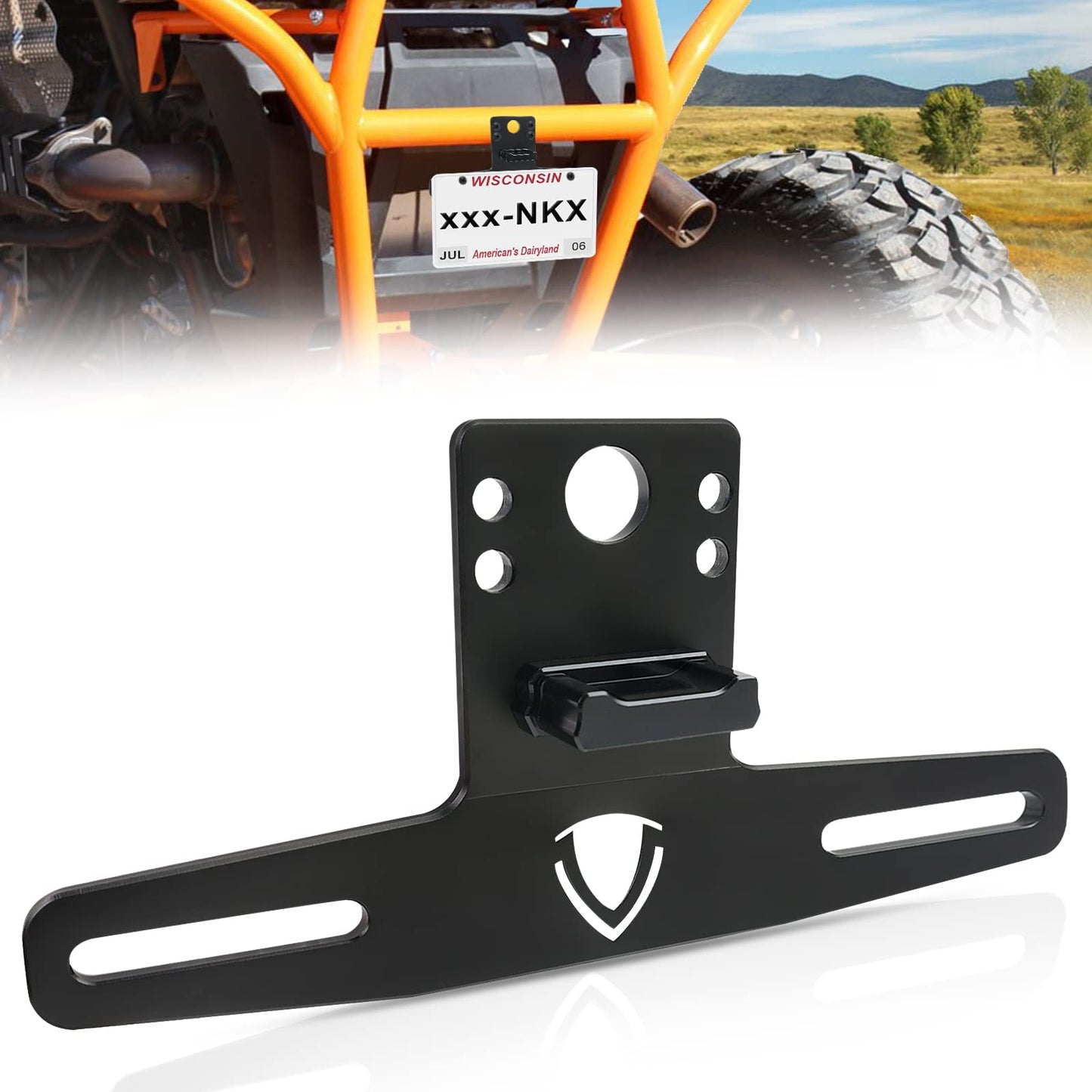 StarknightMT Universal UTV ATV License Plate Holder with LED Light, Heavy Duty Aluminum License Plate Mount Compatible with Polaris RZR Ranger, Can-Am Maverick X3, Trailer, Golf Cart, Boat, RV