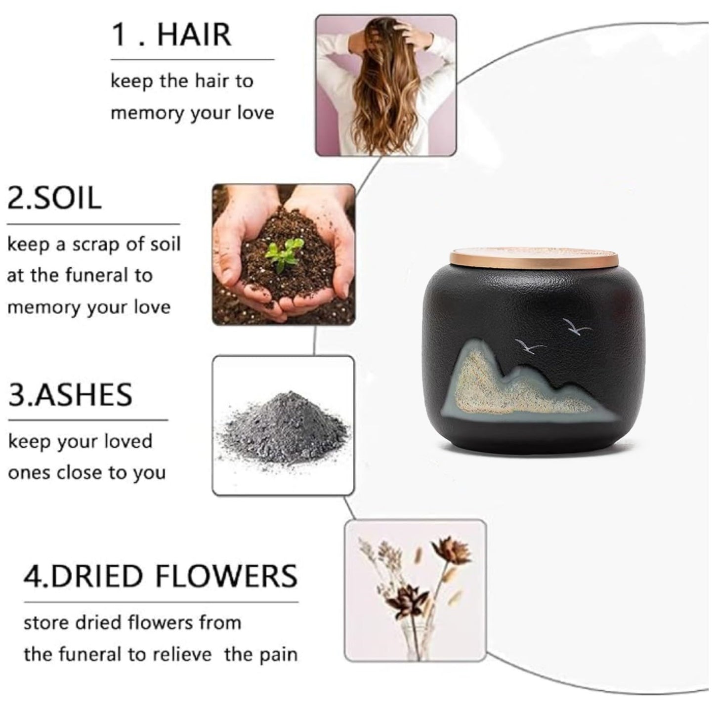 Black Small Keepsake Urn for Human Ashes - Lovely Sharing Ceramic Small Urn, Honor Your Loved One Lost - Qnty 1