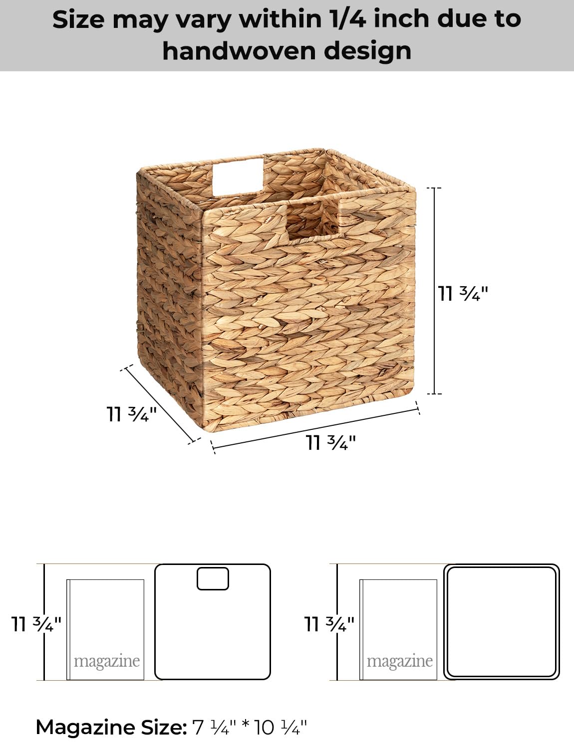 StorageWorks Wicker Storage Baskets, Basket Storage Organization for Pantry, Water Hyacinth Baskets with Lining for Shelves, Handwoven Rectangle Cube Bin, Panier Osier Rangement, Large, 2-Pack