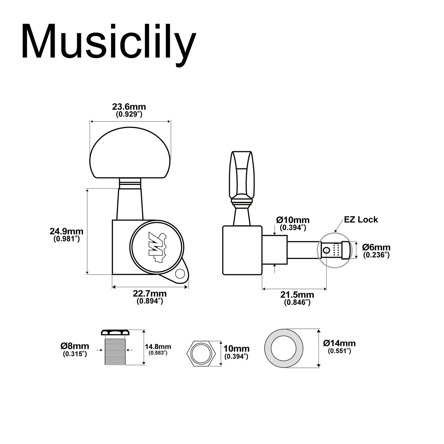 Wilkinson WJN03 3L3R EZ-Lok Guitar Tuners Machine Heads 1:19 Ratio Tuning Pegs Keys for Epiphone Les Paul SG Electric or Acoustic Guitar, Chrome