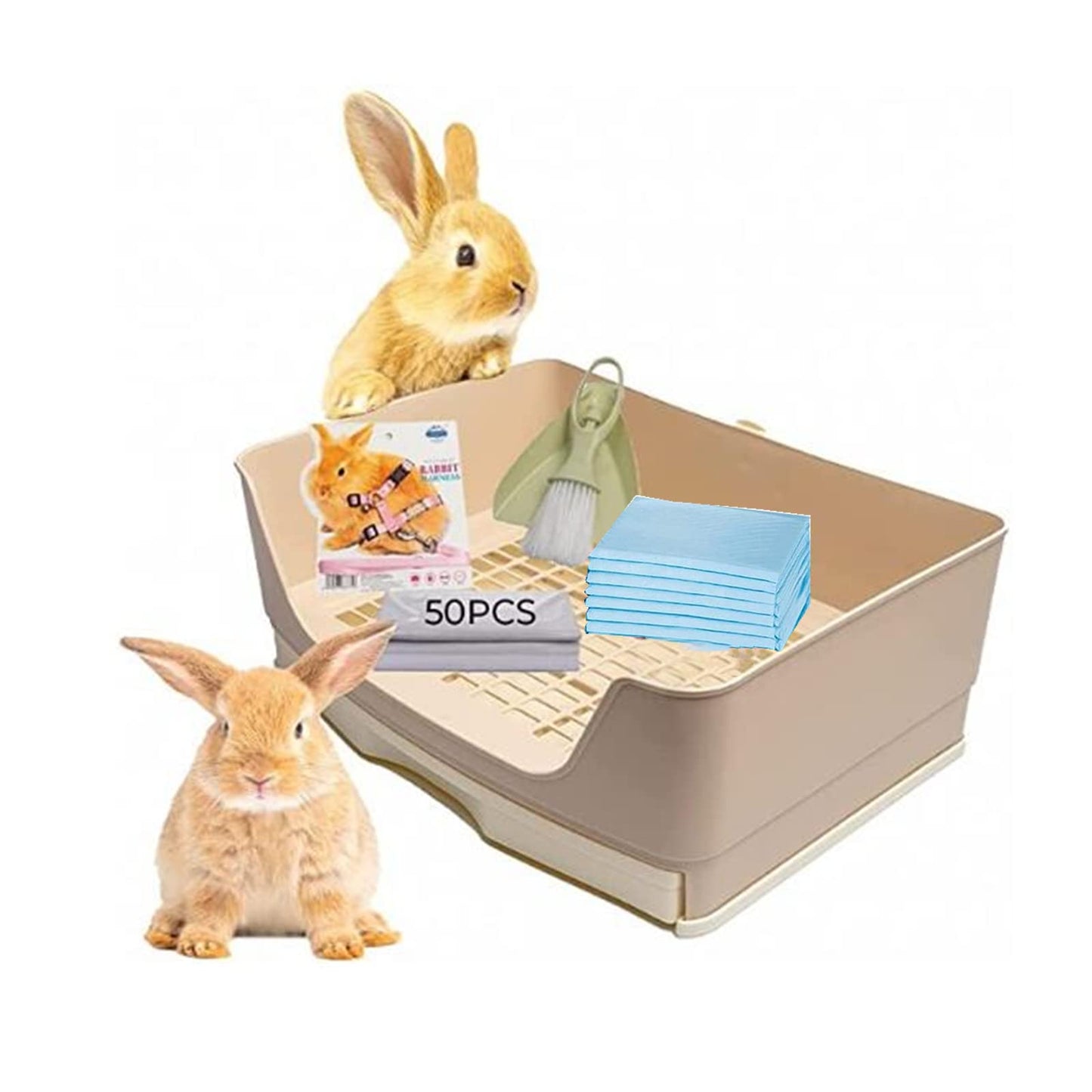Large Rabbit Litter Box, Plastic Rabbit Toilet Potty Trainer Corner Litter Box with Drawer Pet Pan for Adult Guinea Pig Hamster Bunny Chinchilla Ferret Small Animals (White)