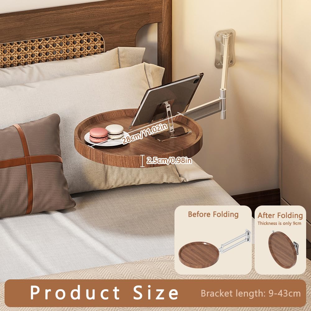 Wall Mounted Folding Round Table, Extendable Small Space Sofa Table, Floating Foldable Bedside Coffee Table, Sofa Dining Side Table for Bedroom, Study, Living Room, Balcony