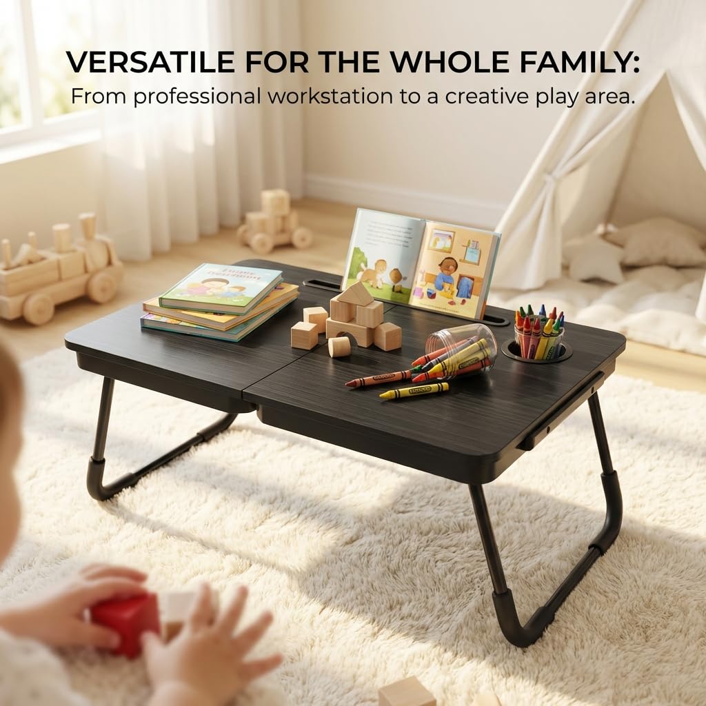 Portable Foldable Laptop Desk for Bed and Couch, Adjustable Lap Desk with Cup Holder and Phone Holder, Ideal for Working, Reading, Writing, and Breakfast -NEW-006