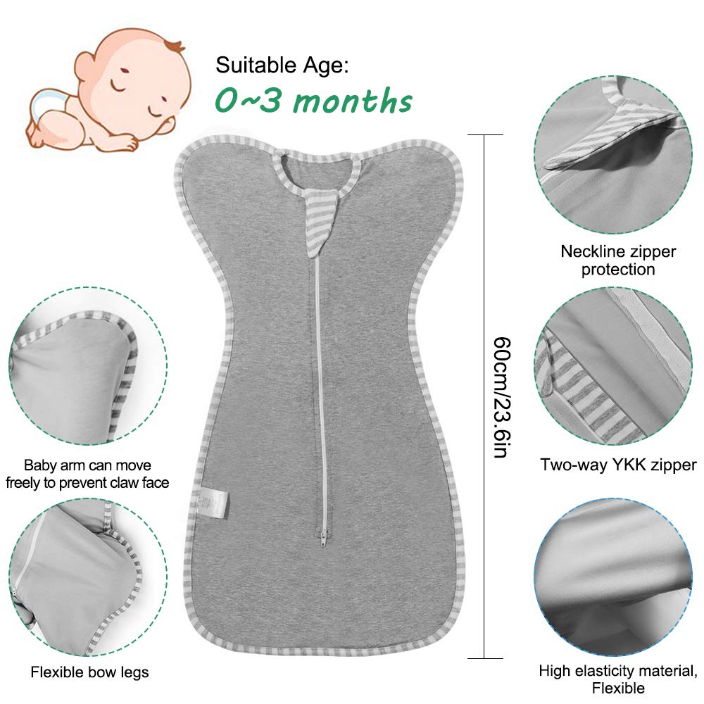 NARUTOO Swaddle Wrap for Baby, Newborn Boy or Girl Adjustable Sleep Sack 100% Breathable Soft Premium Cotton Suit for Kids Aged 0-3 Months (Grey)