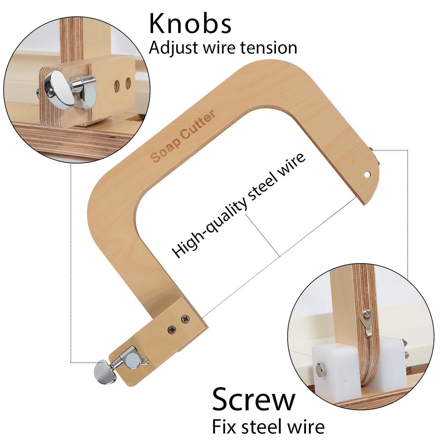 Wooden Soap Cutter, Wire Soap Cutter Adjustable Wire Cheese Slicer Planer Cutting Tool for Handmade Soap Candles Trimming Cheese Making (Wood-Update)