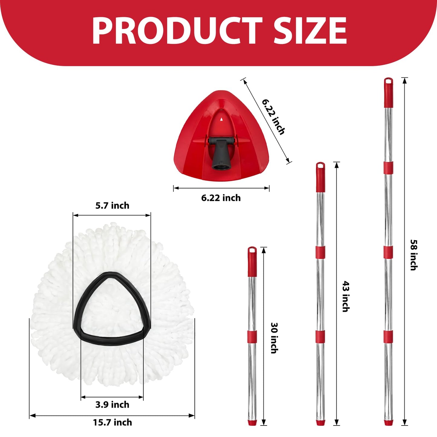 Nuorest Spin Mop Replacement Set for O-Ceda EasyWring 1-Tank System, Includes 2 Mop Head Replacement, 1 Mop Handle (30-58in Adjustable 4-Section Pole), 1 Spin Base