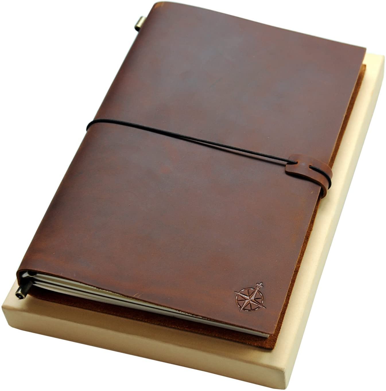 Wanderings Large Genuine Leather Journal - 7.5" x 11.25" - Refillable Travelers Notebook - Writing Sketching Scrapbooks Travelers Extra Large Blank Inserts