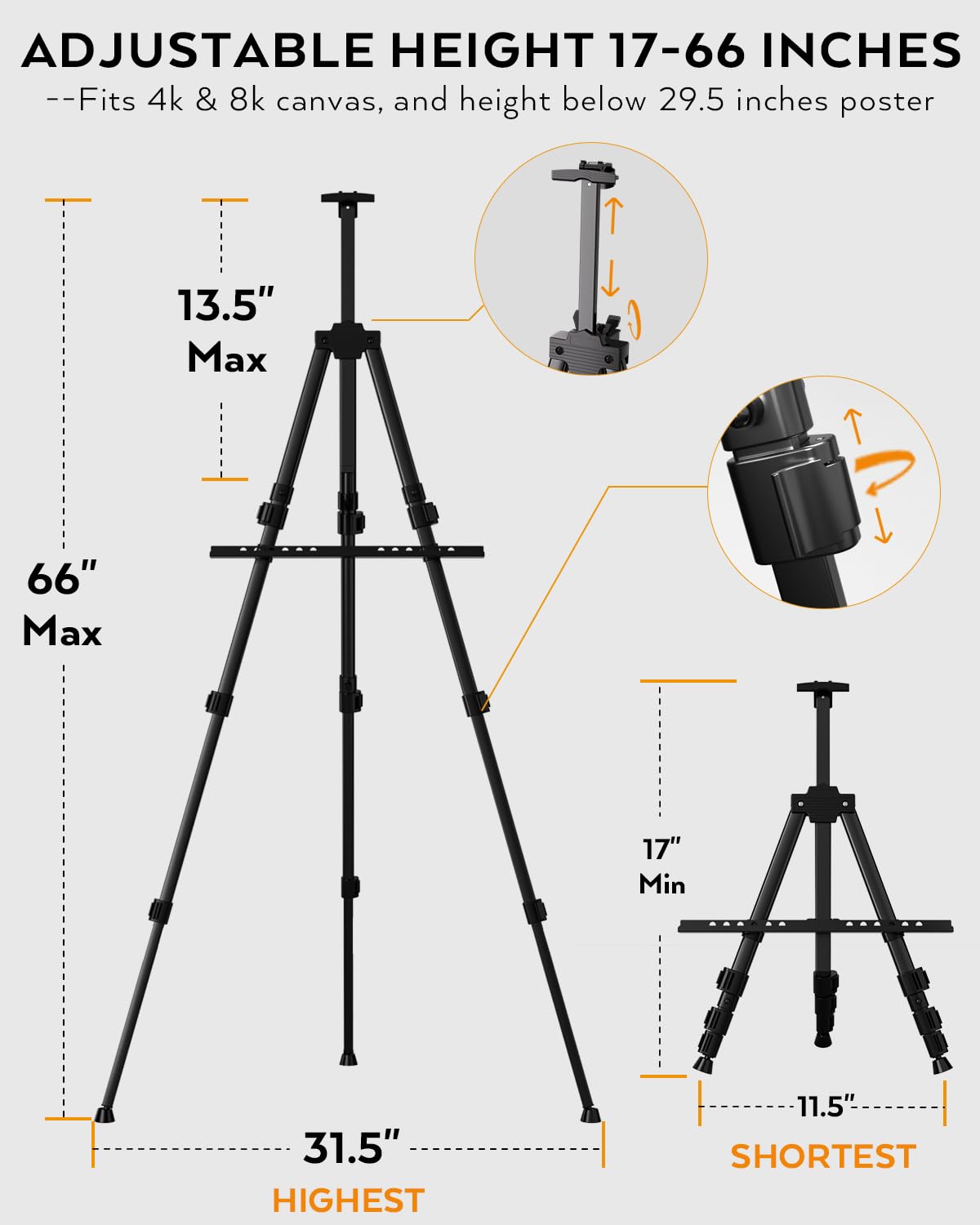 Nicpro 2 Pack Artist Easel Stand, Adjustable Height 17" to 66" Aluminum Metal Tripod Easel for Table Top & Floor, Painting Easel for Display, Posters, Signs Artwork & Trade Exhibitions with Bag- Black