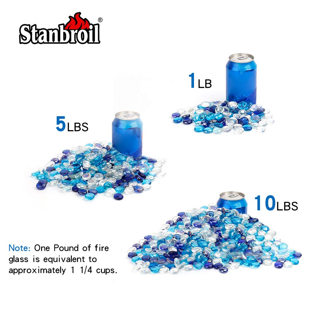 Stanbroil 10-Pound Blended Fire Glass Beads - 1/2 inch Reflective Fire Glass Drops Blended Cobalt Blue,Crystal Ice,Caribbean Blue Luster for Indoor and Outdoor Gas Fire Pits and Fireplaces