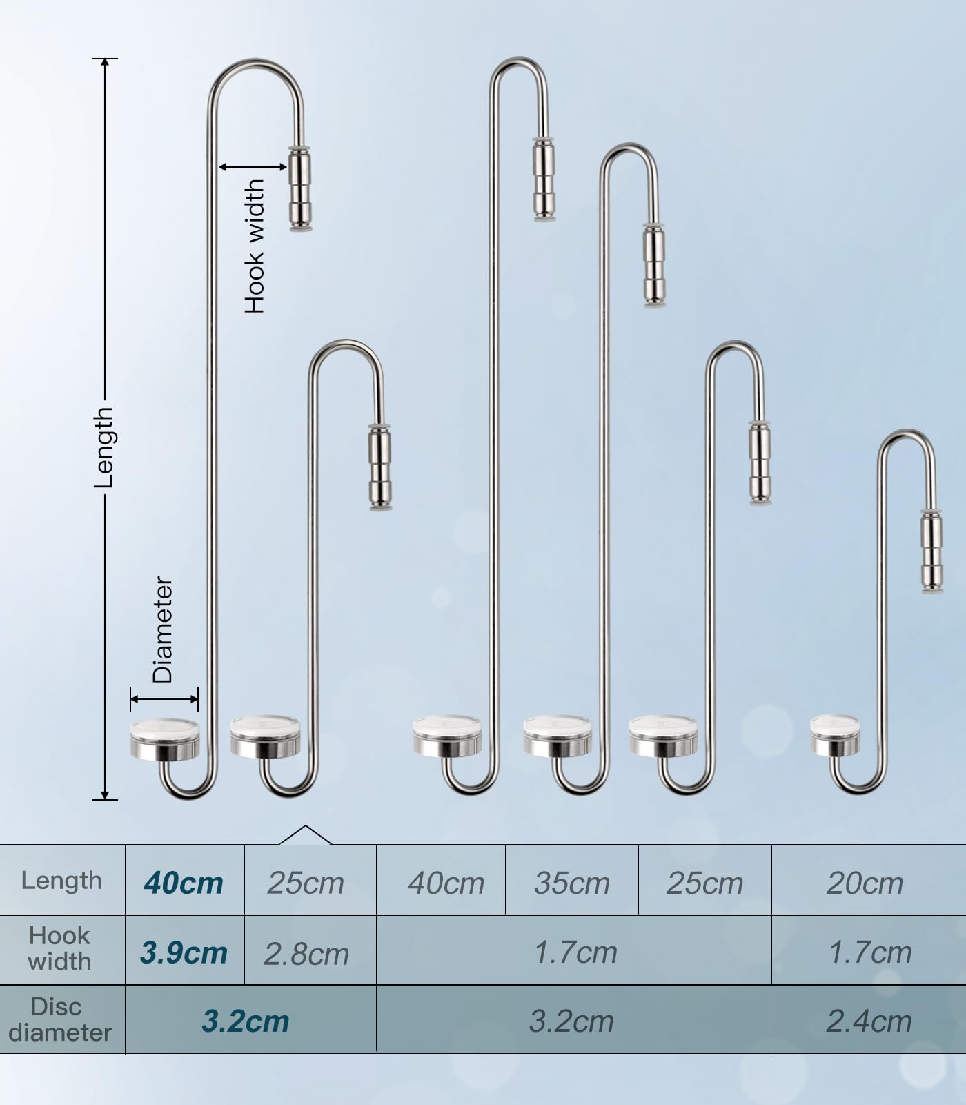Clscea Aquarium Stainless Steel CO2 Diffuser Widen Hook, DCW300-40