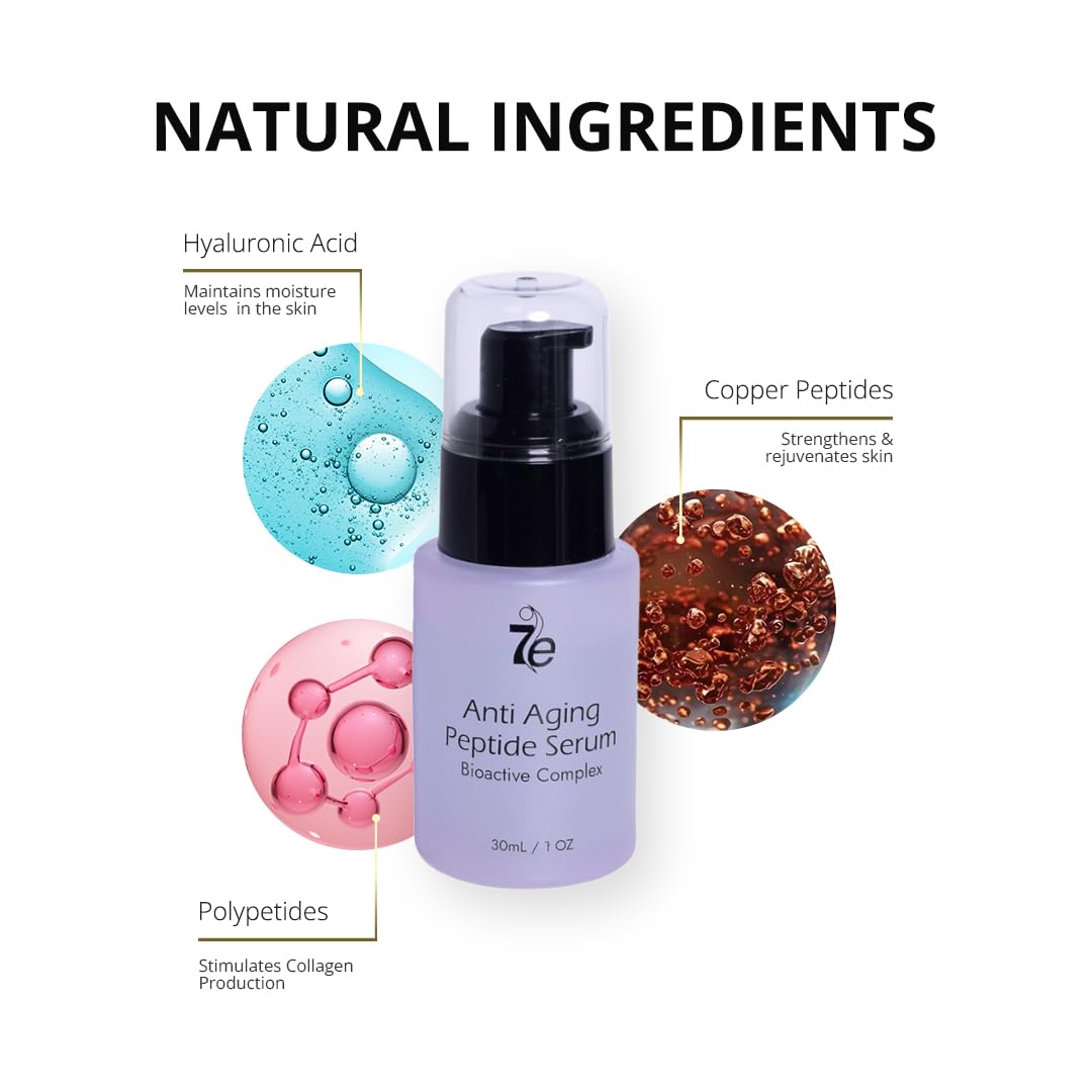 7E Wellness:Anti-Aging Peptide Serum, Anti-Wrinkle Copper Peptide Serum With Hyaluronic Acid & Polypeptides - Supports Collagen & Elastin Production | Brightening, Firming & Hydrating for Face