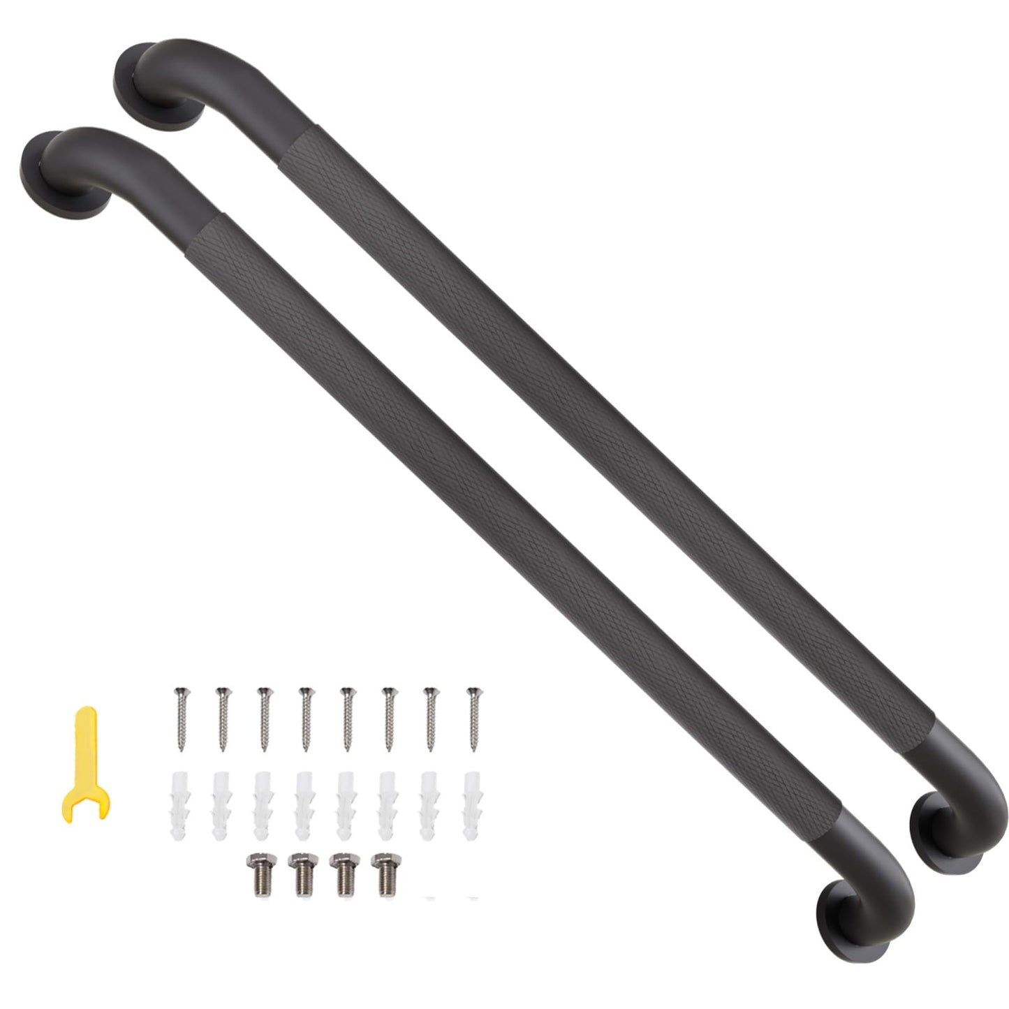 2 Pack Shower Grab Bar, 32 Inch Bathroom Grab Bar Handle with Anti-Slip Knurled Grip, Stainless Steel Bath Balance Bar, 1.25" Diameter Bath Safety Bar Support for Seniors Elderly Pregnant, Matte Black