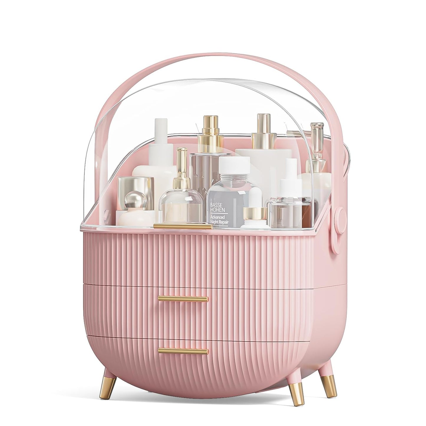 Rusunde Makeup Organizers, Skincare Organizer for Vanity,Portable Cosmetic Display case, Makeup Caddy for Dorm,Bathroom,Dresser Cosmetic Storage Box (Pink)