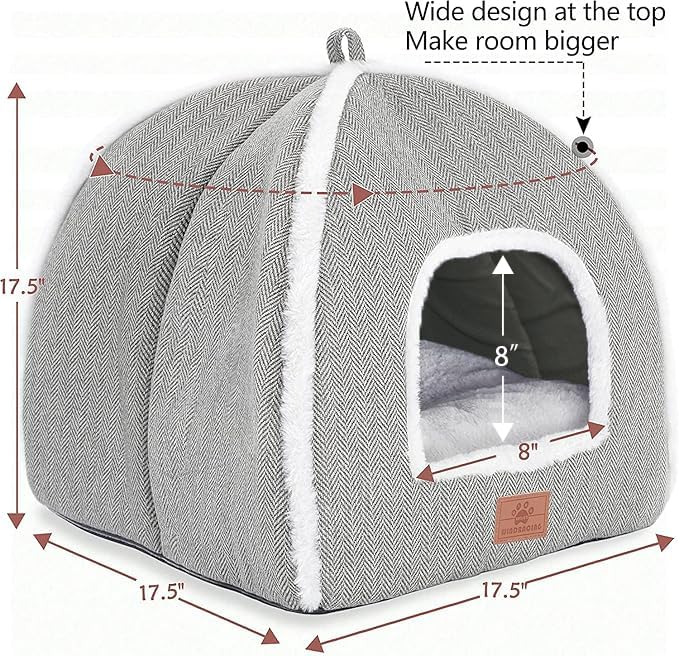 Cat Beds for Indoor -Cat Cave House Tent for Kittens and Laege Pets with Removable Washable Cushioned, Foldable Kitten Hideaway with Non-Slip Bottom, Grey, 17.5 inches