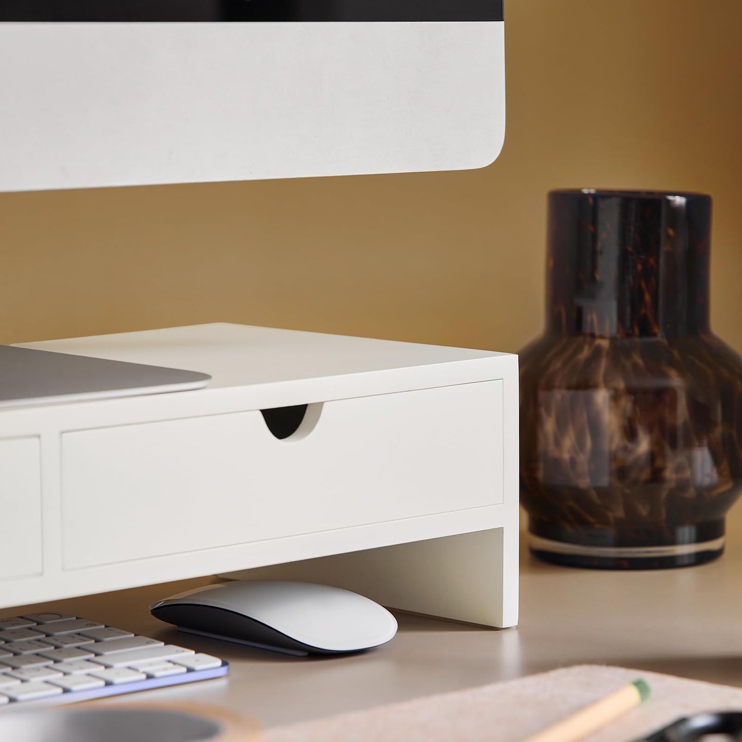 SoBuy Monitor Stand with Drawers – Dual Monitor Stand for Desk, Computer Monitor Riser, VESA Laptop Stand, PC Desktop Organizer Shelf – Fits 32 Inch Monitor, for Office, Home, Gaming Setup BBF02-W