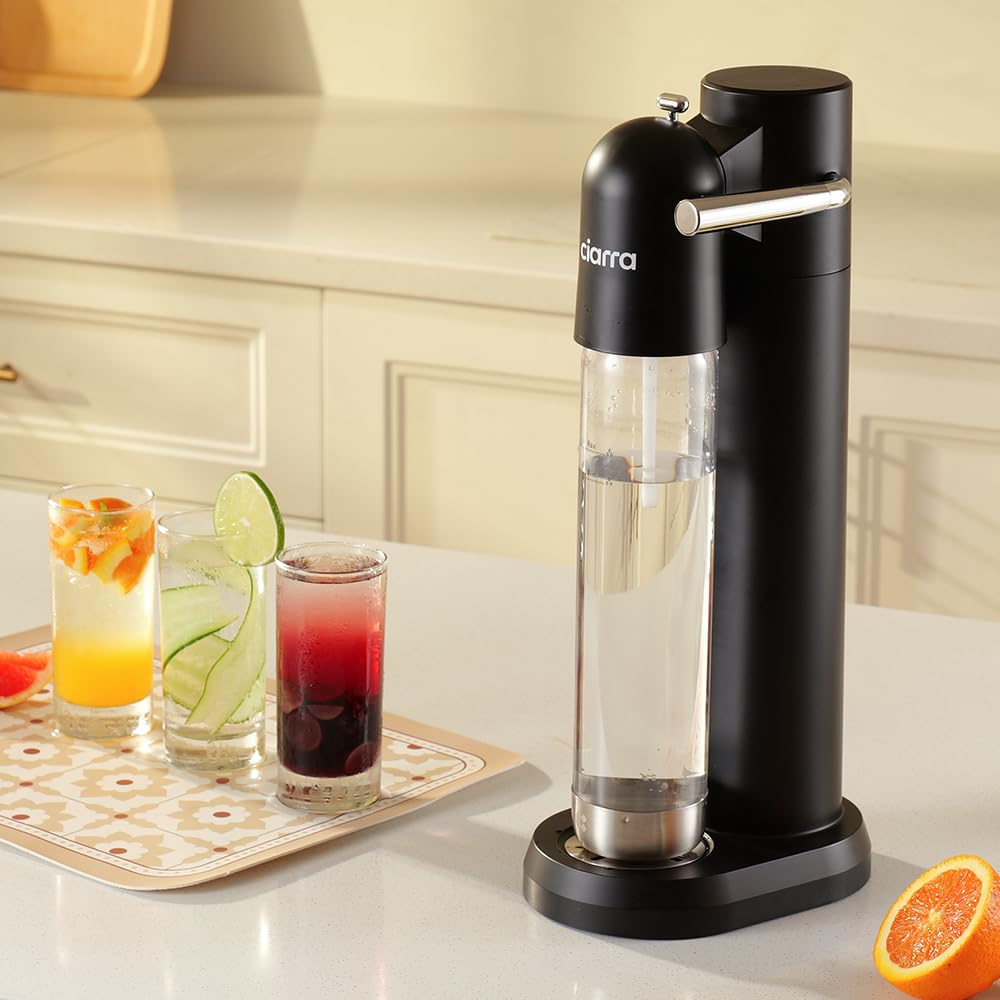 CIARRA Sparkling Water Machine Soda Maker for Home, Soda Streaming with 1L BPA-Free Bottle,Black