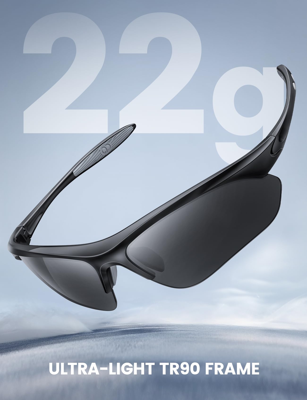Lamicall 22g Polarized Sports Sunglasses for Men Women - UV400 Protection Sun Glasses for Running Cycling Fishing Golf Driving, Motorcycle Goggles, Black Gray, Mom Gift