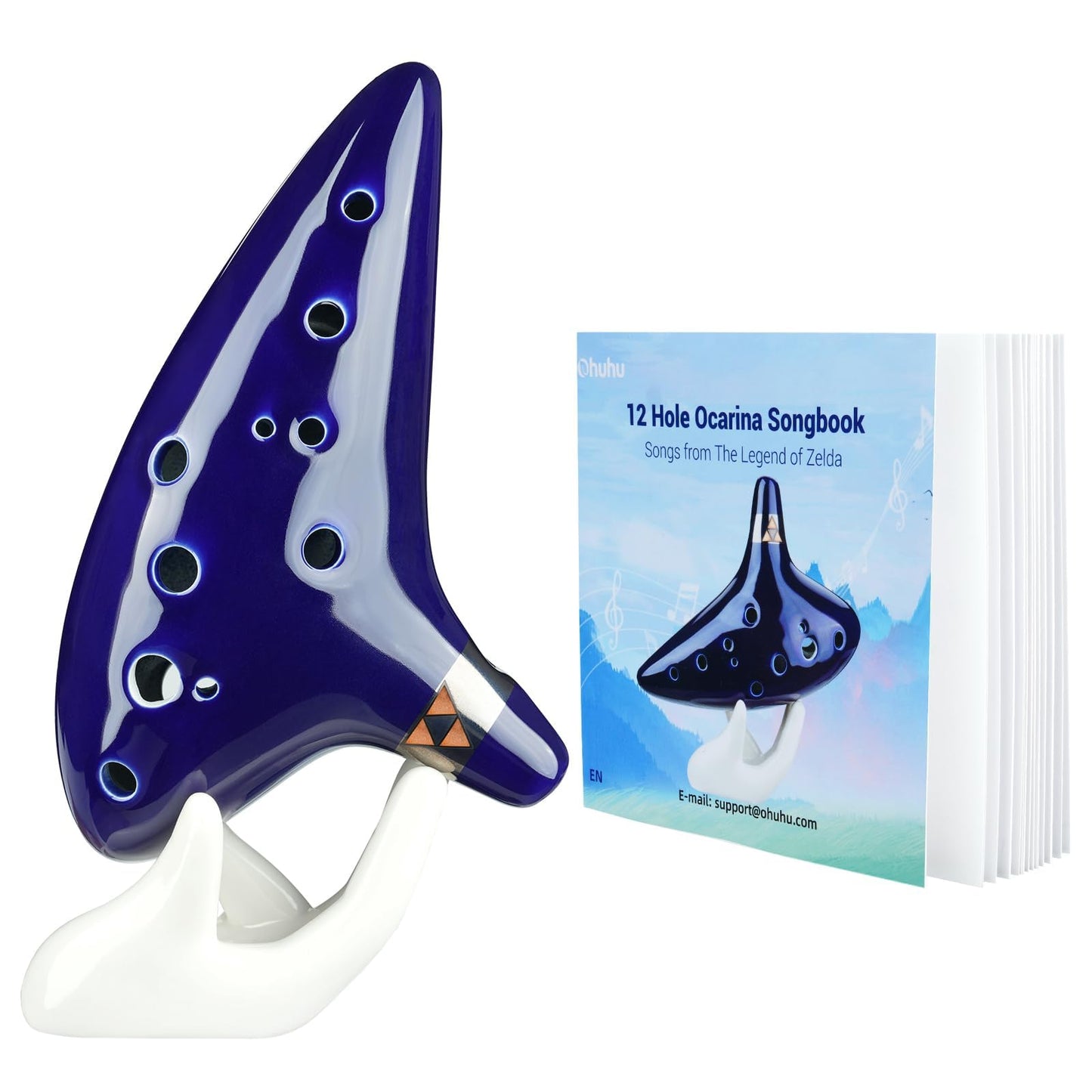 Ohuhu Zelda Ocarina with Song Book (Songs From the Legend of Zelda), 12 Hole Alto C Zelda Ocarinas Play by Link Triforce Valentine's Day Gift for Zelda Fans with Display Stand Protective Bag