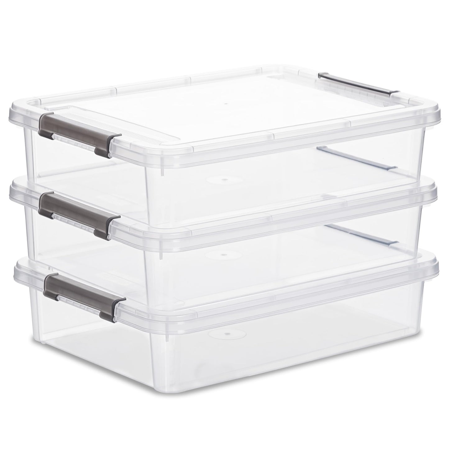 Citylife 3 PCS Plastic Storage Bins with Latching Lids Clear File Box Portable Storage Containers for Organizing A4 Paper, Document, Scrapbook, 14.65" x 10.43" x 2.87"