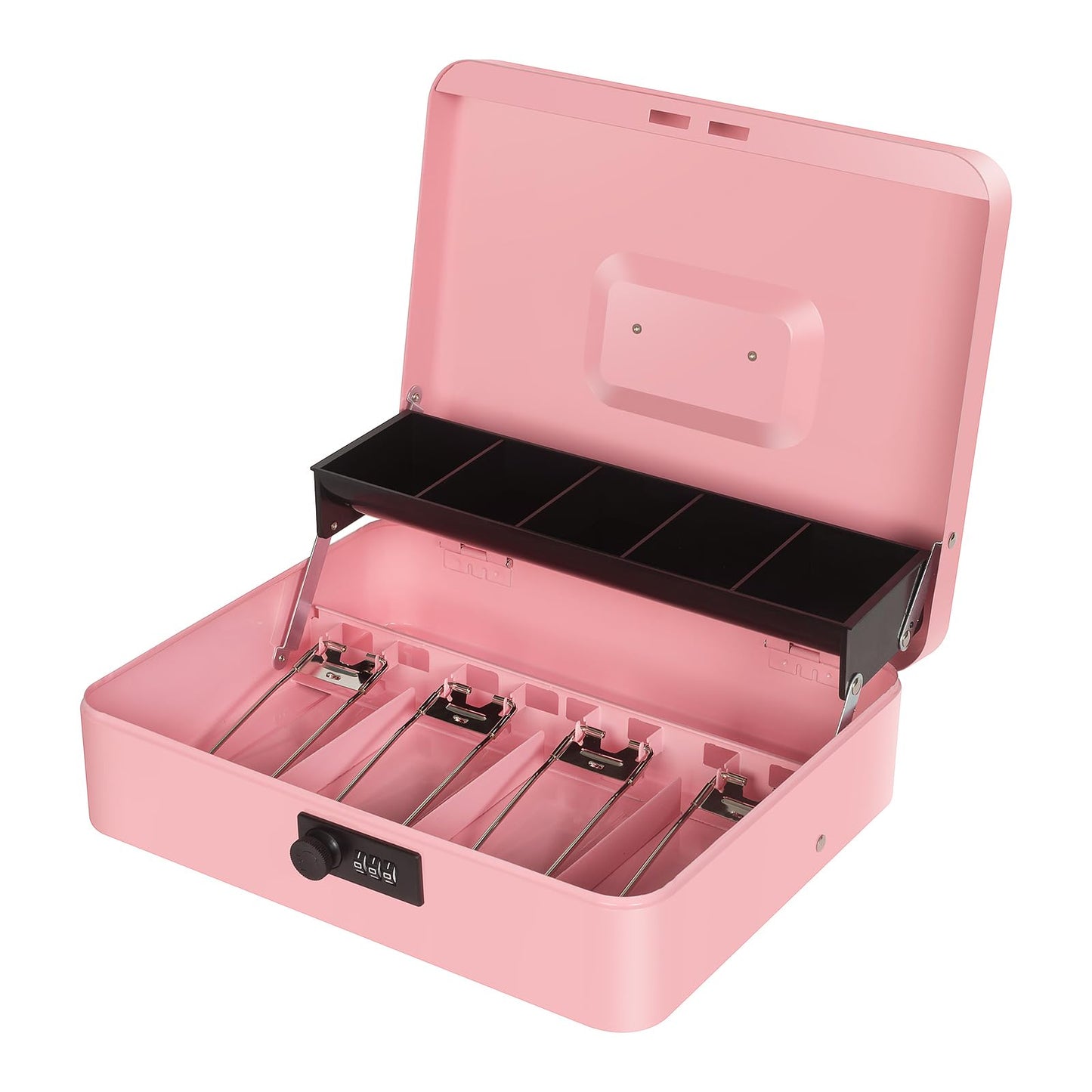 Cash Box with Combination Lock, Metal Money Box for Cash Register, Large Cash Lock Box for Money Safe 11.8" x 9.4" x 3.54" Pink
