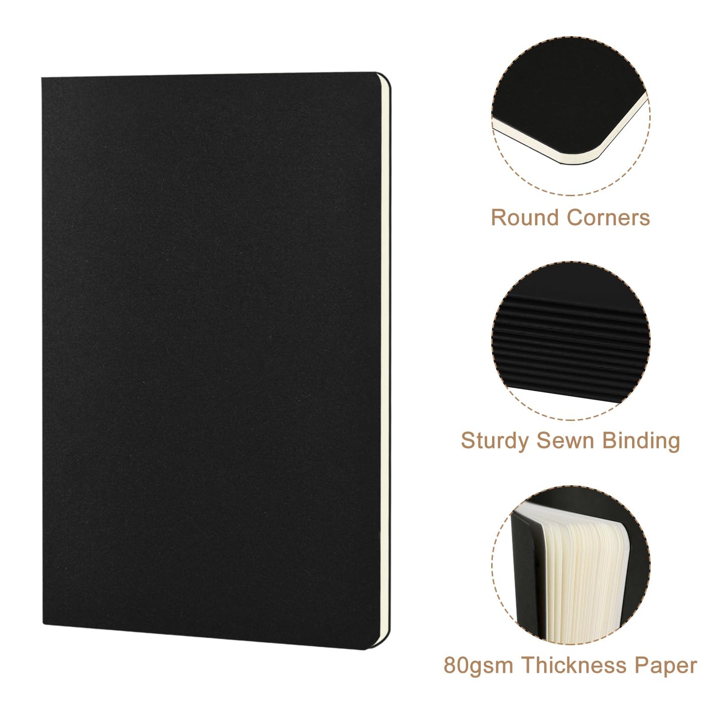 ZCZN Pocket Notebook 3.5x5.5 Inches, Black Softcover Blank Notebook, 60 Pack Small Journal for Office School Travel (60)